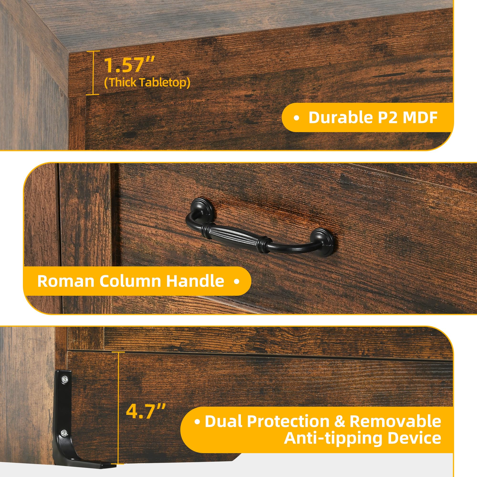 Modern Farmhouse 6-Drawer Dresser with Power Outlets - 59.5