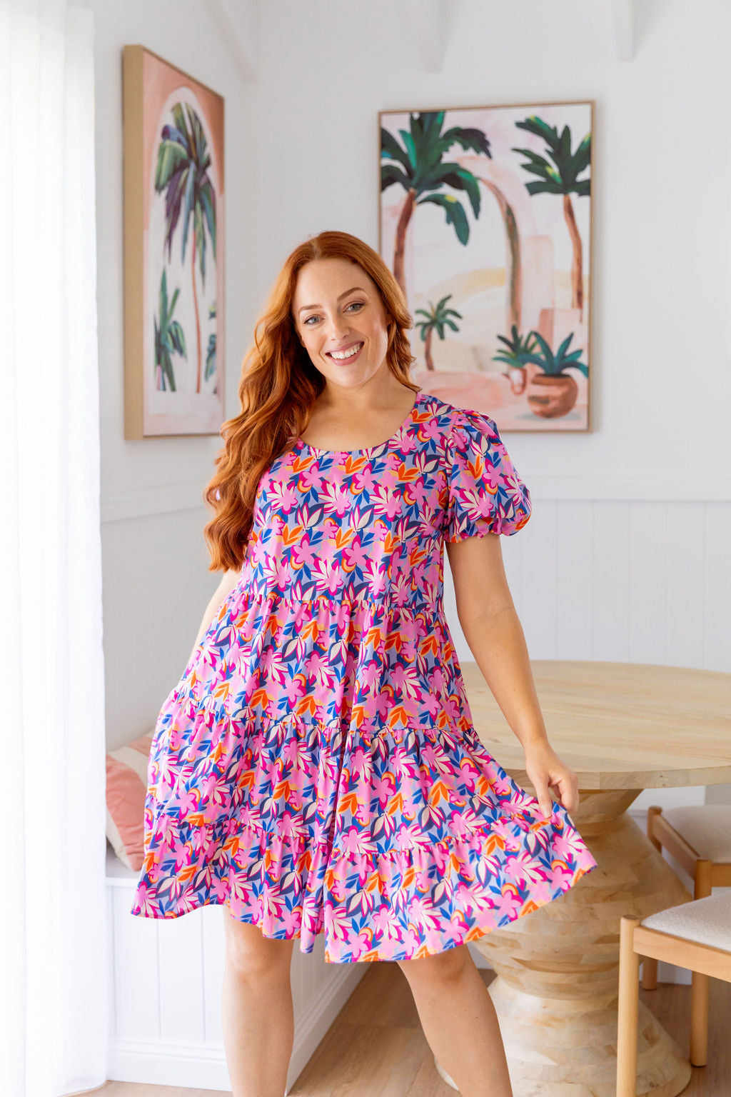 Greta Party Dress in Pink Garden - Elegant Floral Women's Dress for Weddings, Parties & Special Occasions