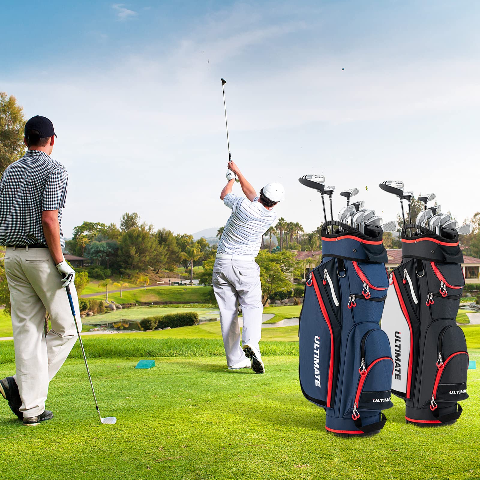 GYMAX 14-Way Divider Golf Cart Bag with Rain Hood & Cooler Pocket - Waterproof Lightweight Golf Club Bag for Men & Women - Perfect for Golf Courses, Driving Range & Travel (Navy)