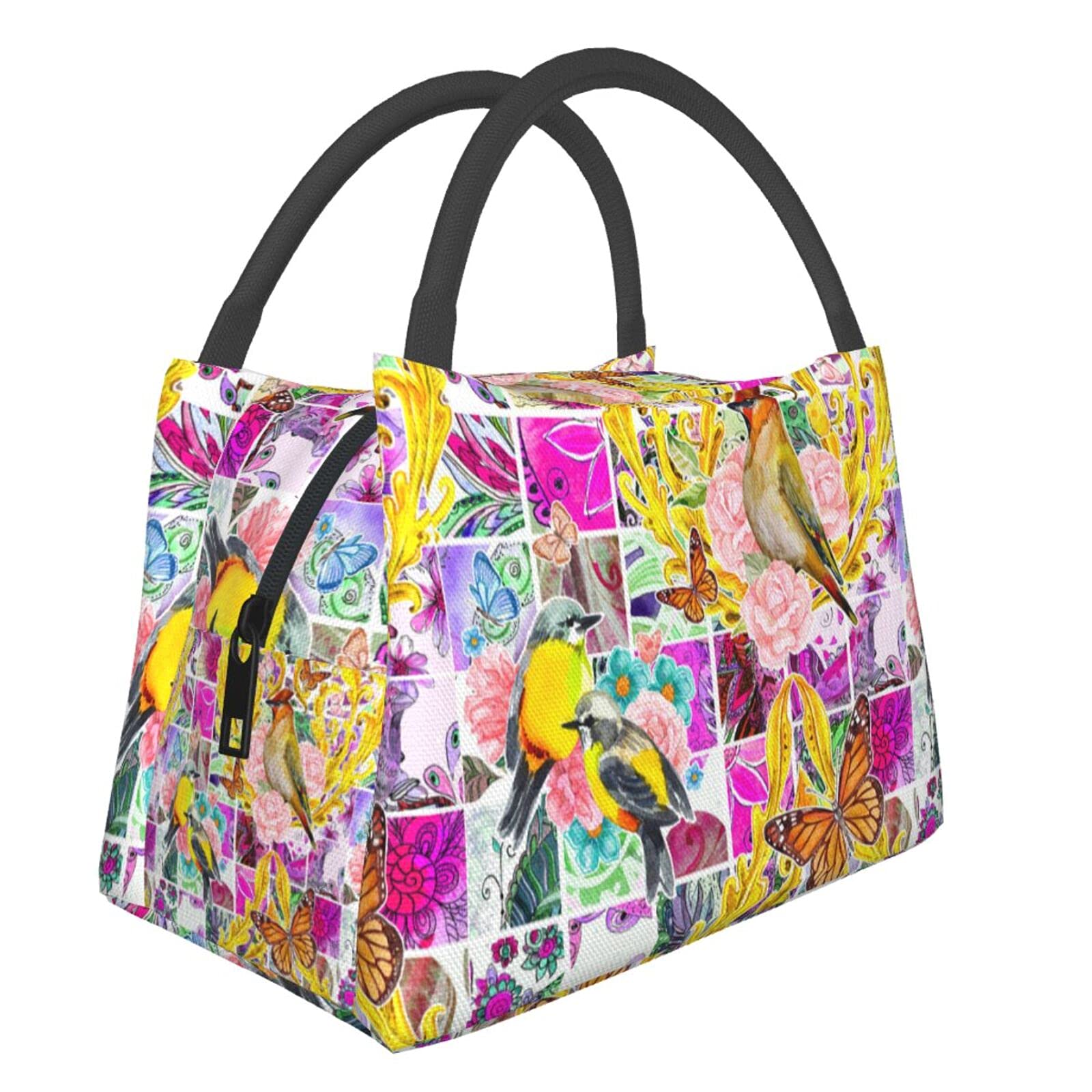 Cute Hummingbird Pattern Insulated Lunch Bag for Women & Girls - Tropical Floral Design Leakproof Lunch Box for Work, School, Camping, Fishing & Travel - Perfect for Picnics, Beach Days & Outdoor Adventures