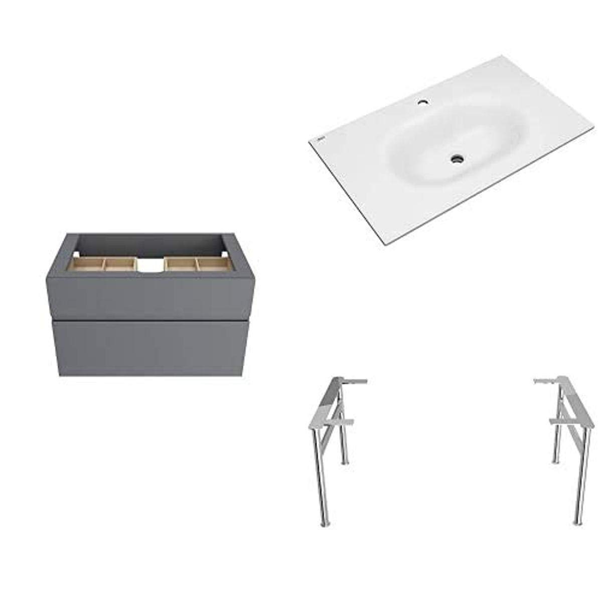 American Standard 8726033.477 Studio 33-inch Double-Drawer Bathroom Vanity Set - Dark Grey/Chrome Finish with Center Hole Vanity Top Sink, No Legs - Perfect for Modern Bathroom Renovations and Small Space Solutions