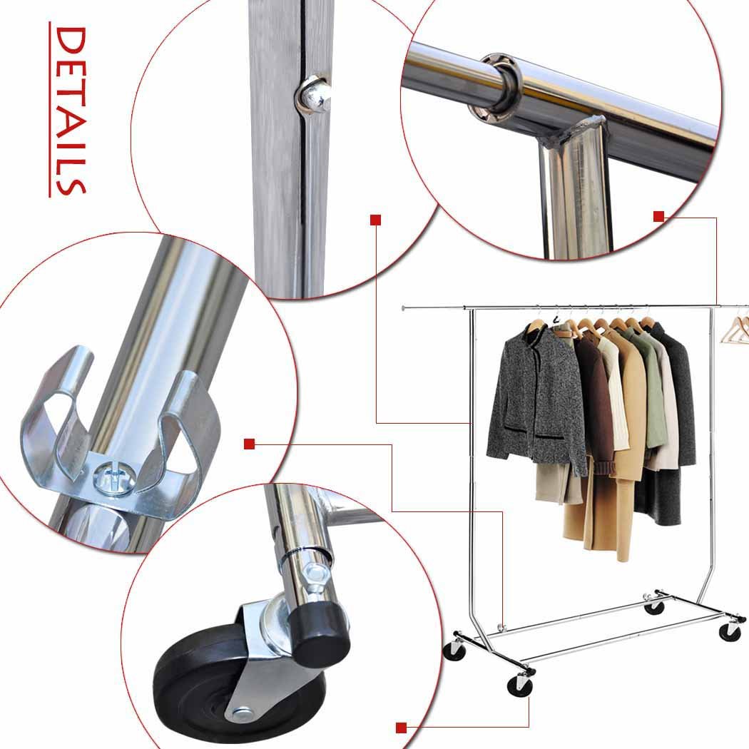 Econoco Heavy Duty Collapsible Rolling Clothes Rack - Commercial Grade Garment Rack with Round Chrome Tubing | Perfect for Retail Stores, Boutiques, and Home Closet Organization