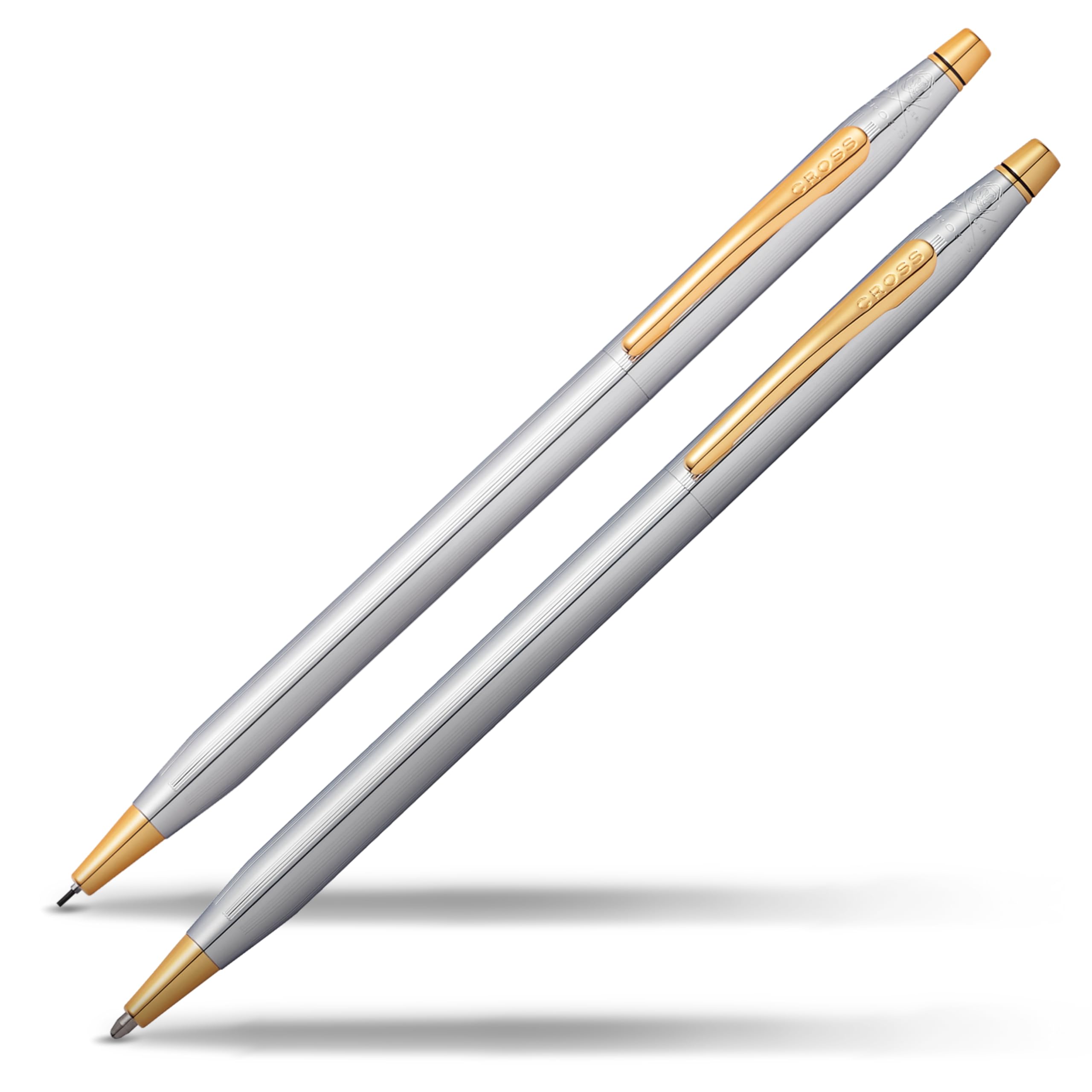 Cross Classic Century Refillable Medium Ballpoint Pen & 0.7mm Mechanical Pencil Set with Premium Gift Box - Chrome Finish | Perfect for Office, School & Executive Gifts