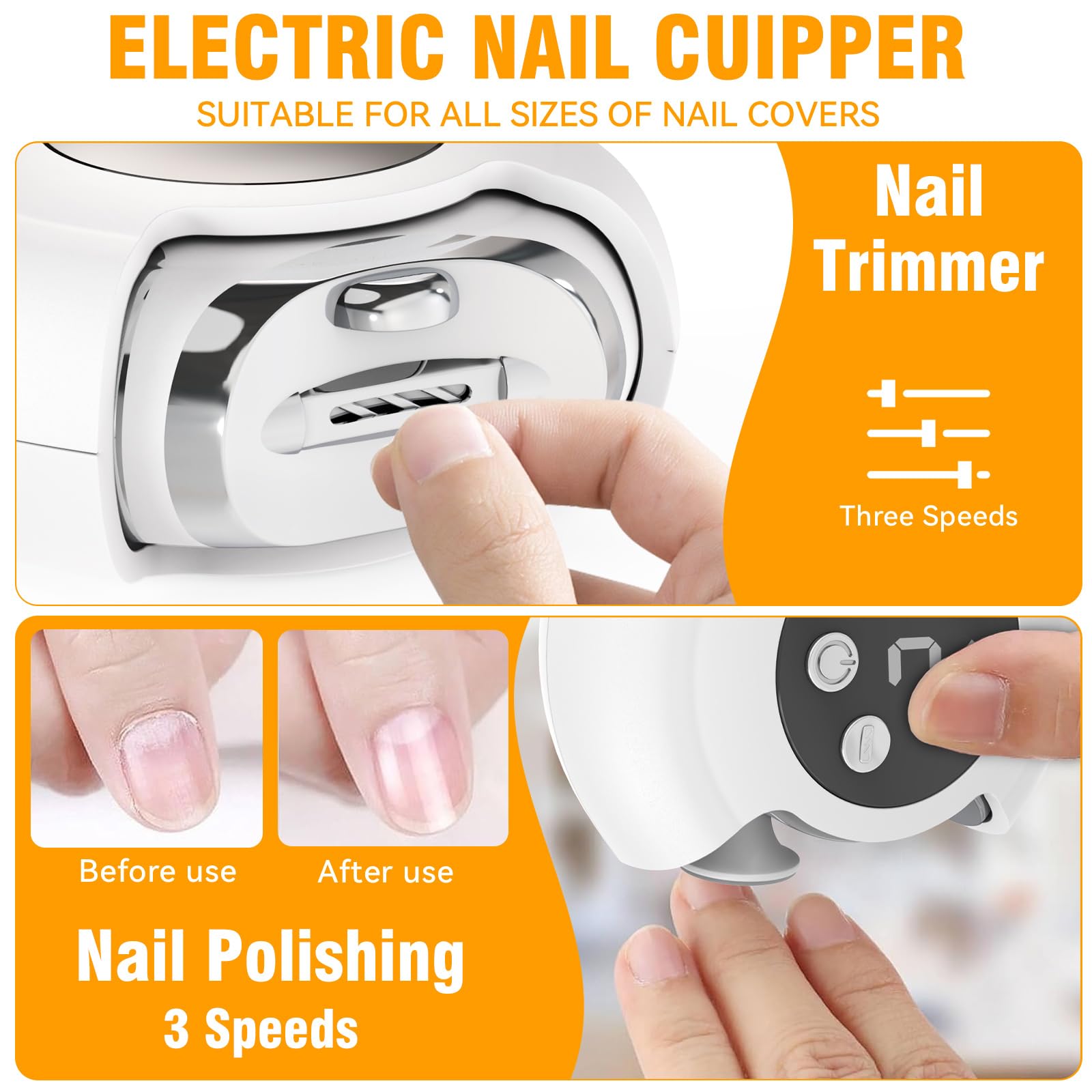 3-in-1 Rechargeable Electric Nail Clipper with LED Light - Automatic Nail Trimmer for Men & Women, 3-Speed Adjustable Pedicure & Manicure Kit - Perfect for Seniors, Travel, Home Use and Professional Grooming