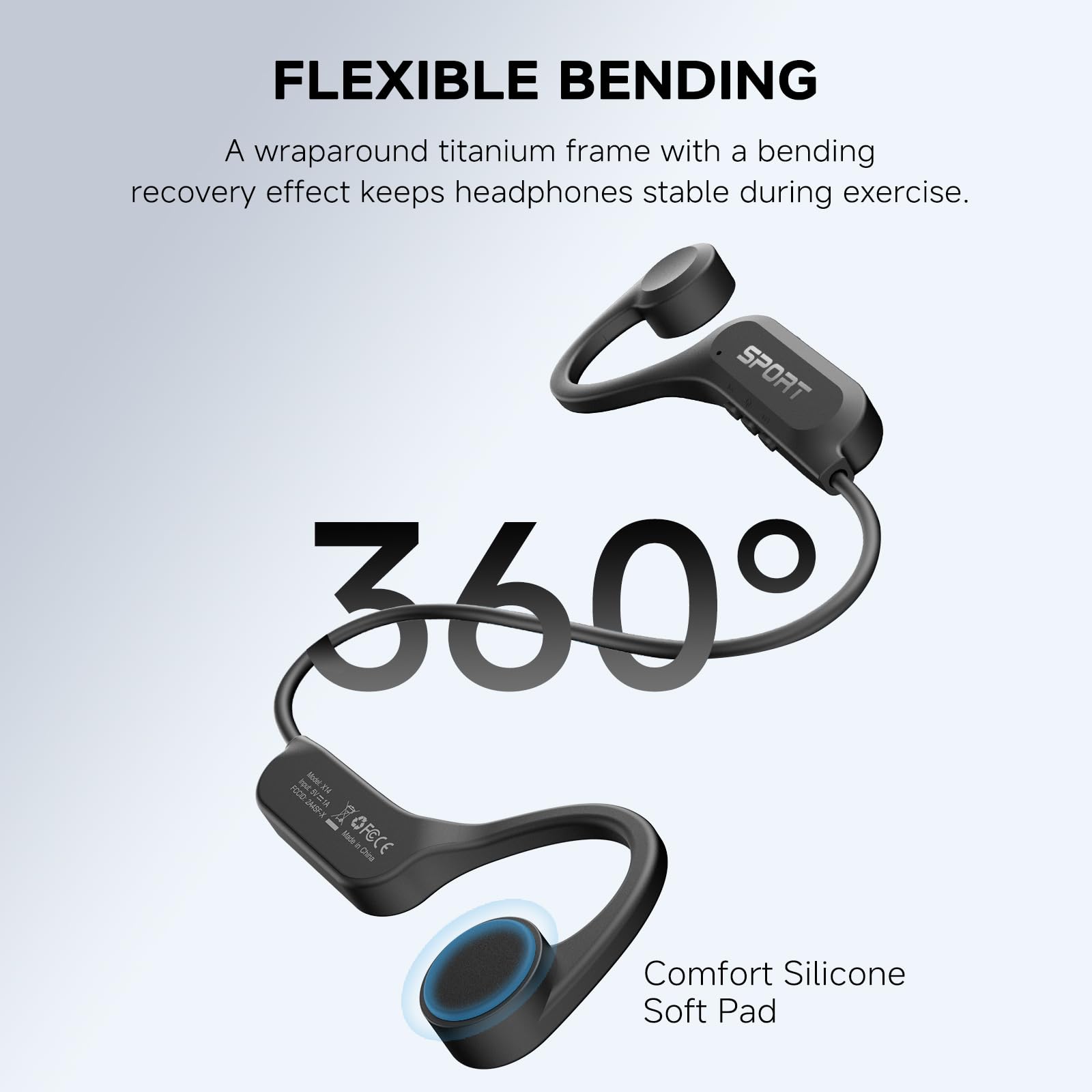 Bluetooth 5.3 Bone Conduction Headphones - Open Ear Wireless Headphones with Mic, 8H Playtime, IP56 Sweatproof for Running, Cycling, Workout & Outdoor Sports (Black) - Perfect for Gym, Hiking & Active Lifestyle