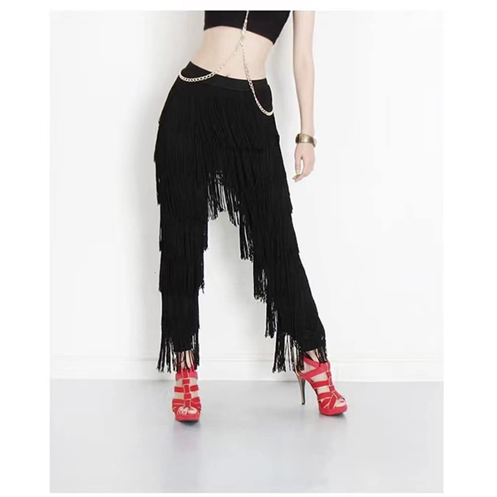 Women's Latin Dance Pants with Fringe Tassels - Black Ballroom Performance & Practice Costume for Salsa, Tango, Bachata & Social Dancing