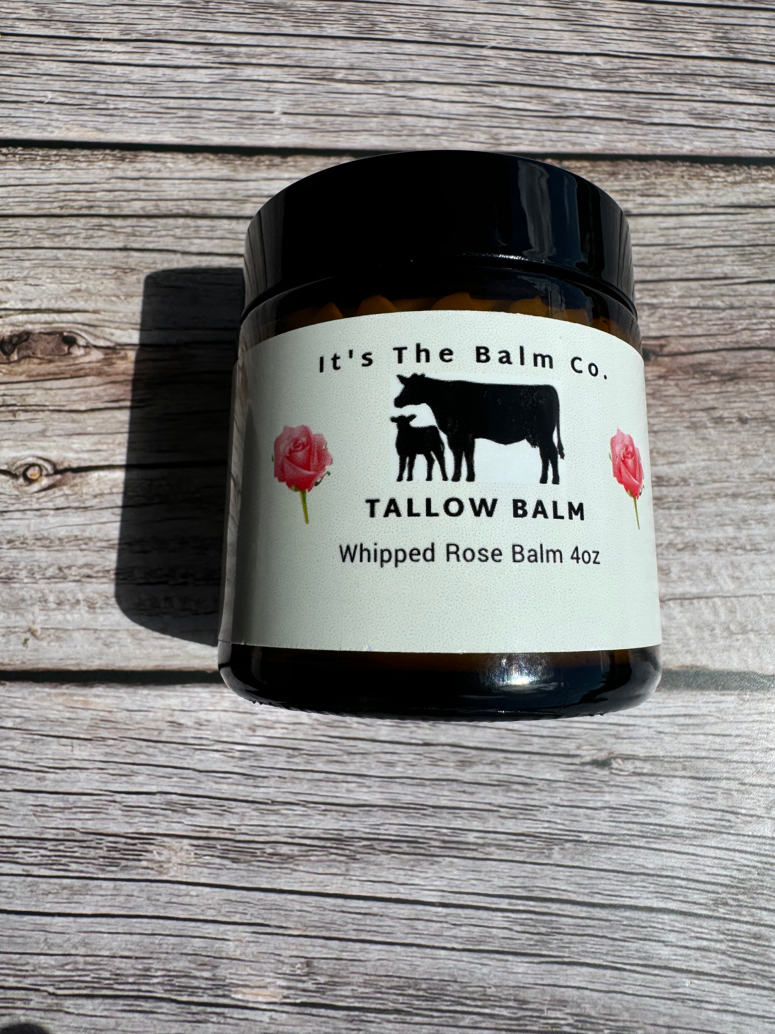 Organic 4oz Whipped Rose Tallow Balm - Hydrating Skin Care for Dry Hands, Face & Body | Perfect for Winter, Eczema & Sensitive Skin Relief