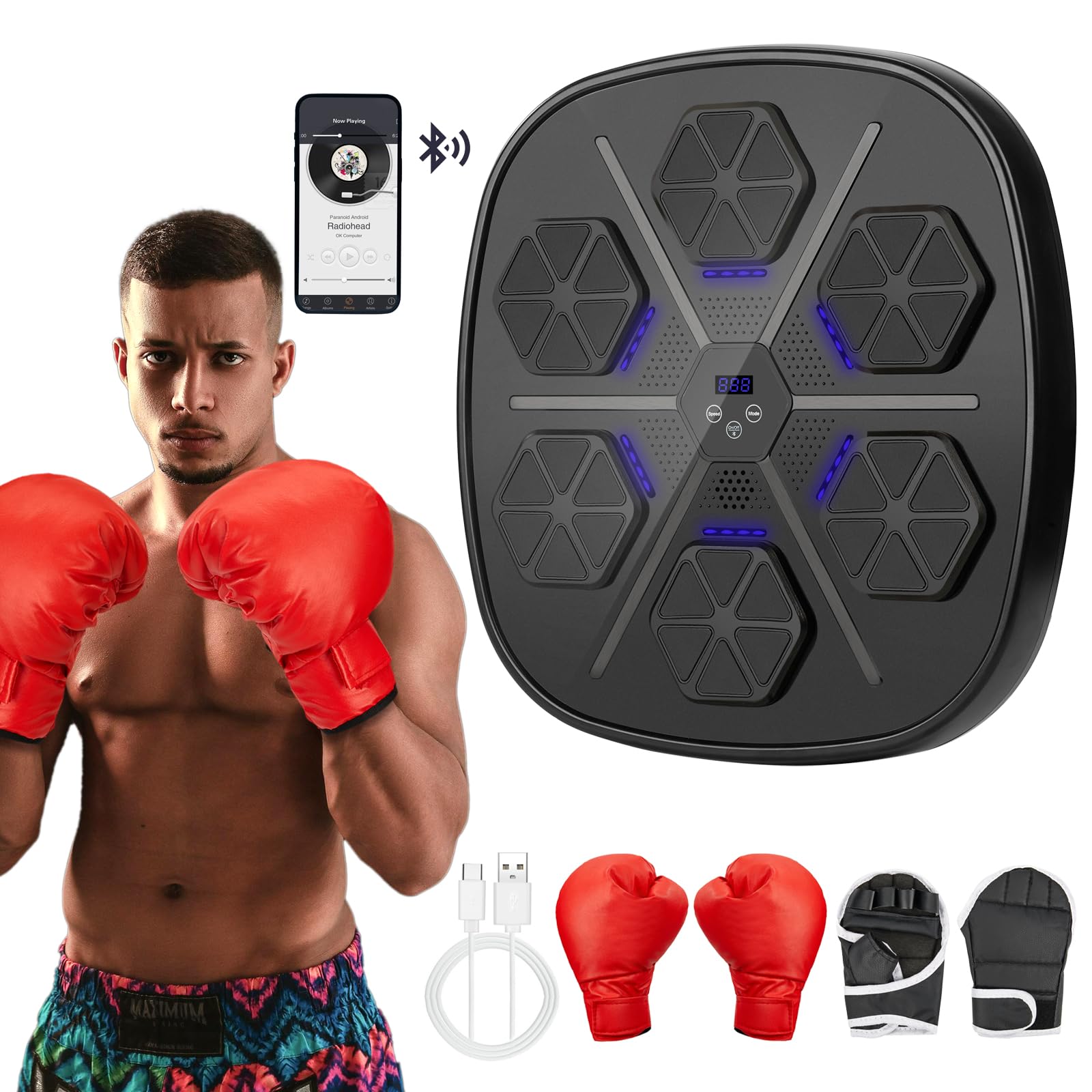 Smart Musical Boxing Machine for Adults - Wall Mounted Punching Bag with Music for Home Gym & Fitness Training - Perfect for Stress Relief, Cardio Workouts & Boxing Practice