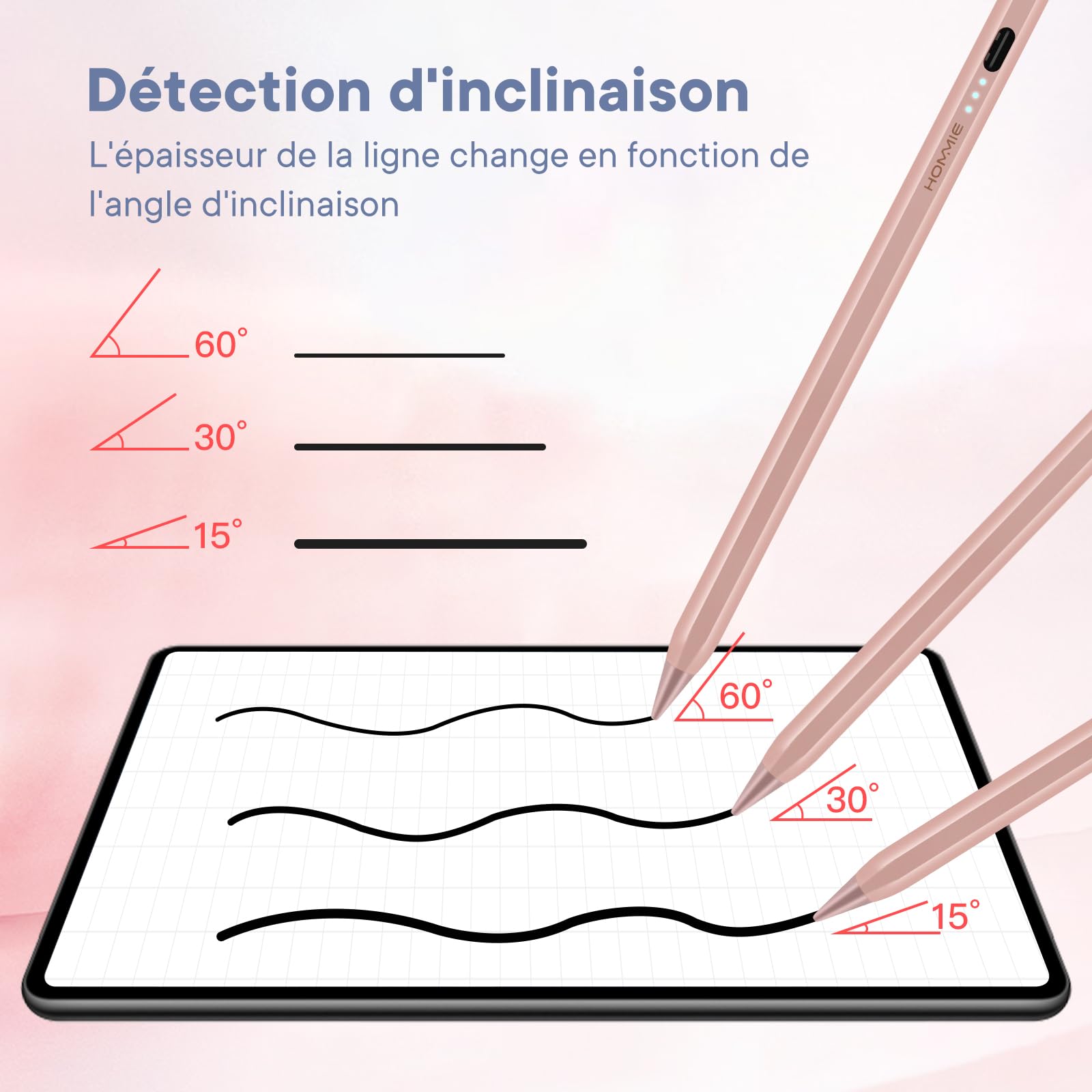 Hommie Stylus Pen for iPad (2018-2023 Models) - Rechargeable Magnetic Apple Pencil Alternative with 3 LED Indicators & Palm Rejection - Compatible with iPad 6/7/8/9, Mini 5/6, Air 3/4/5 & Pro 11/12.9 Inch (Rose Gold) - Perfect for Drawing, Note-Taking & Digital Art