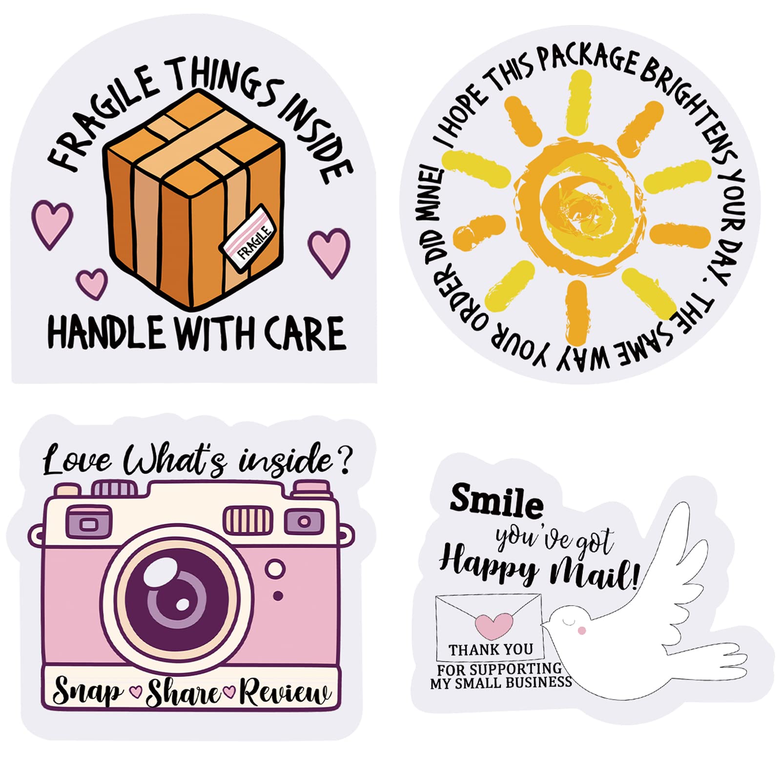 500 PCS Thank You Business Stickers - Small Package Labels, Cute Envelope Seals & Handle with Care Stickers - 4 Adorable Styles (1.77 Inch) - Perfect for Ecommerce Packaging, Mailers & Gift Wrapping