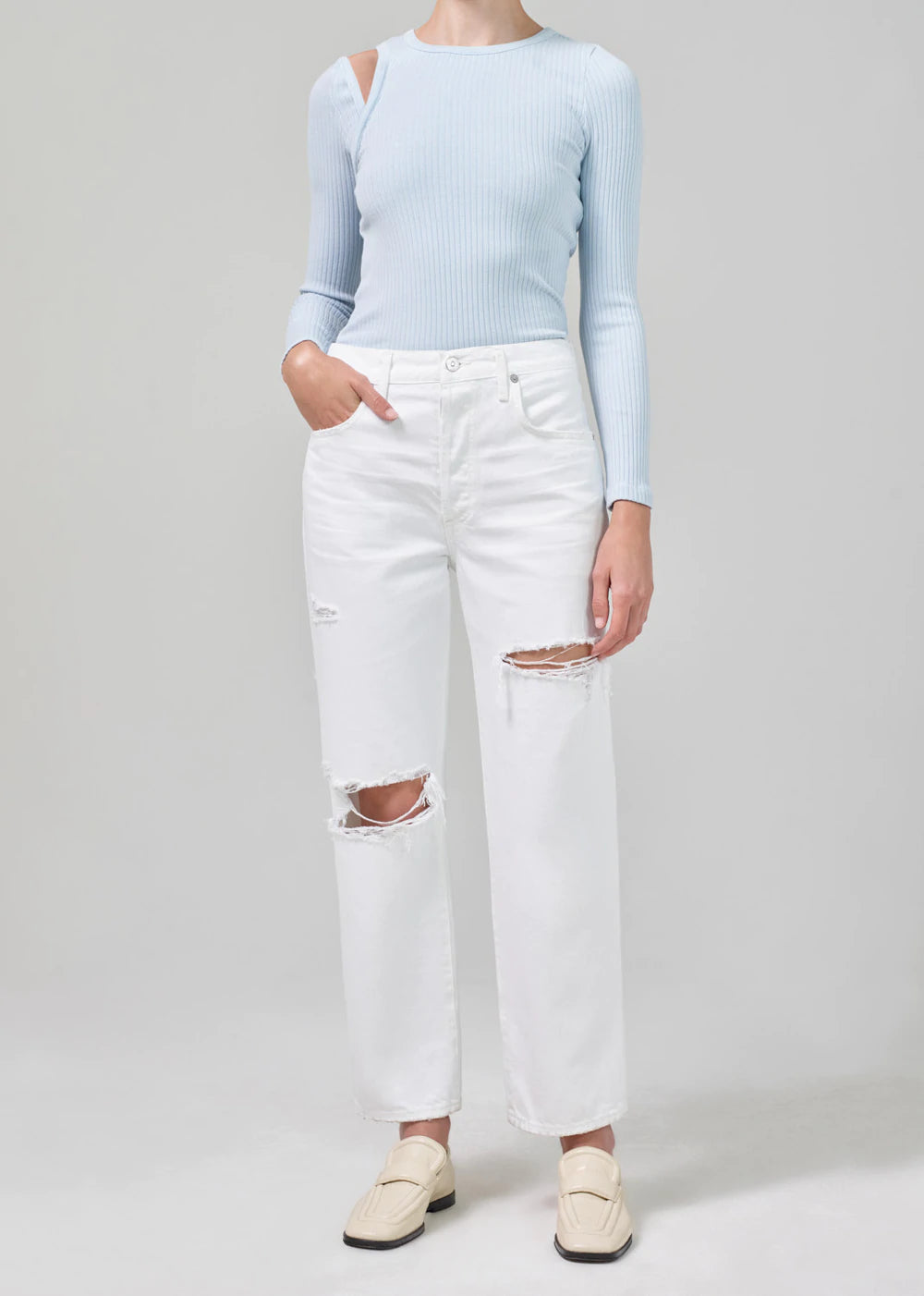 Emery Crop Relaxed Straight Jeans - High Waist Distressed Denim Pants for Women | Perfect for Casual Outfits, Streetwear & Everyday Wear