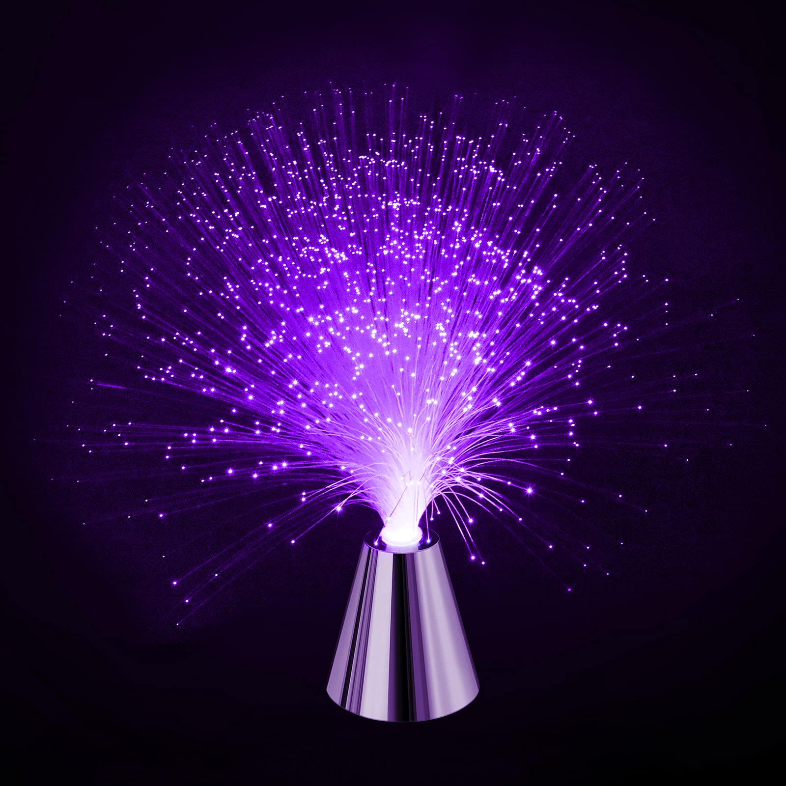 Color Changing LED Fiber Optic Lamp with Cone Base - Battery Powered Sensory Light for Relaxation & Stress Relief - Calming Mood Night Light for Kids Bedroom, Nursery, Meditation Room & Therapy Sessions