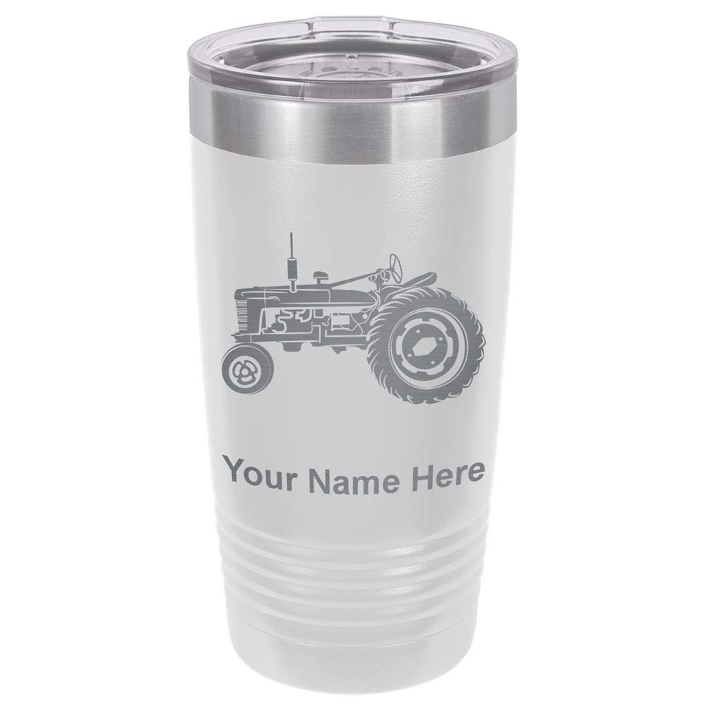 LaserGram 20oz Vacuum Insulated Stainless Steel Tumbler Mug - Custom Engraved Old Farm Tractor Design, Leakproof & Sweatproof, Keeps Drinks Hot/Cold for Hours - Perfect for Coffee, Tea, Outdoor Activities & Gifts (White)