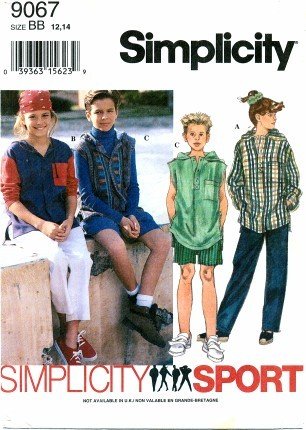 Simplicity 9067 Sewing Pattern for Girls & Boys - Unisex Pants, Shorts & Hooded Top - Size 12-14 - DIY Kids Clothing & Costume Making