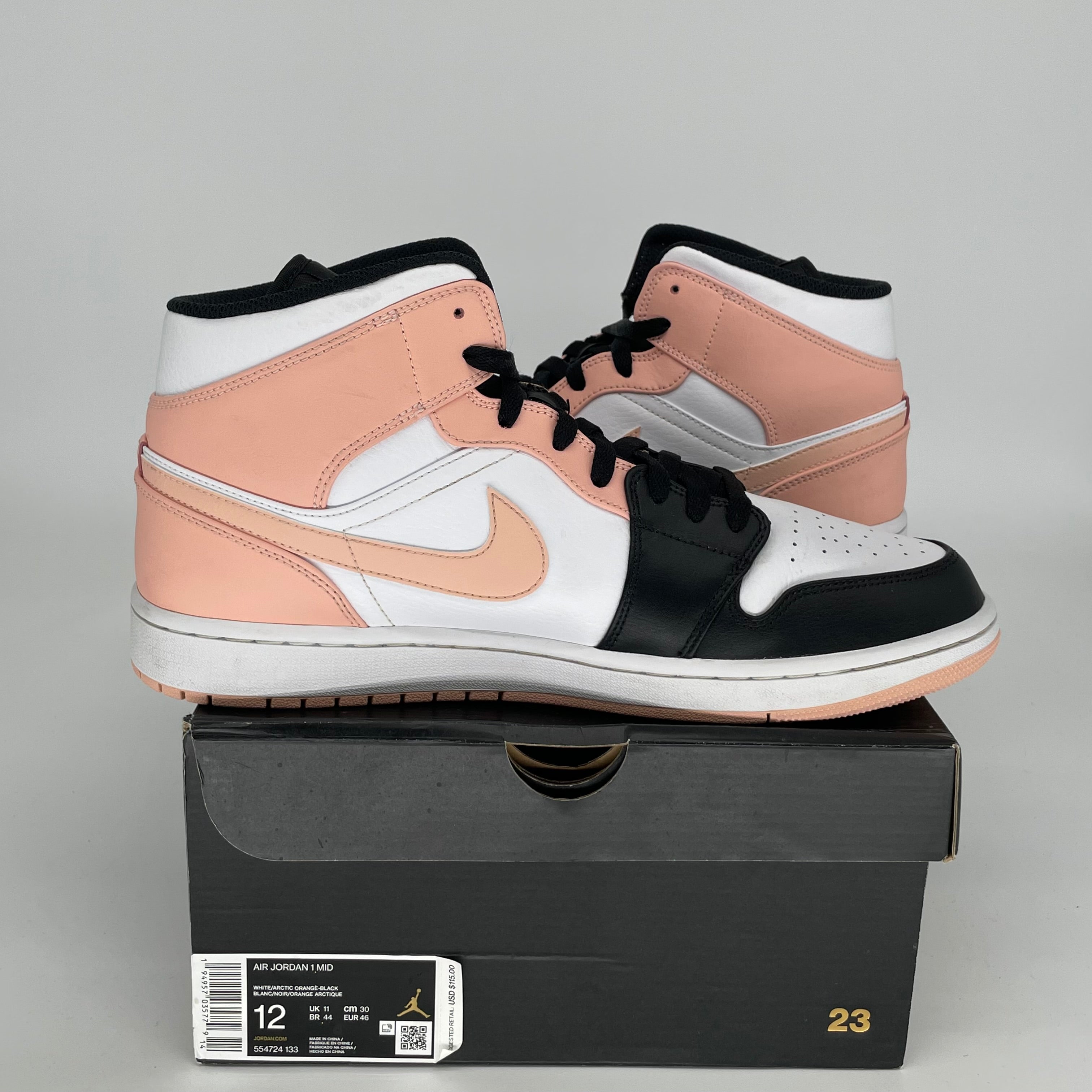 AIR JORDAN 1 MID ARCTIC ORANGE BLACK TOE Men's Basketball Shoes Size 12 - 554724-133 | Retro Sneakers for Streetwear & Casual Outfits