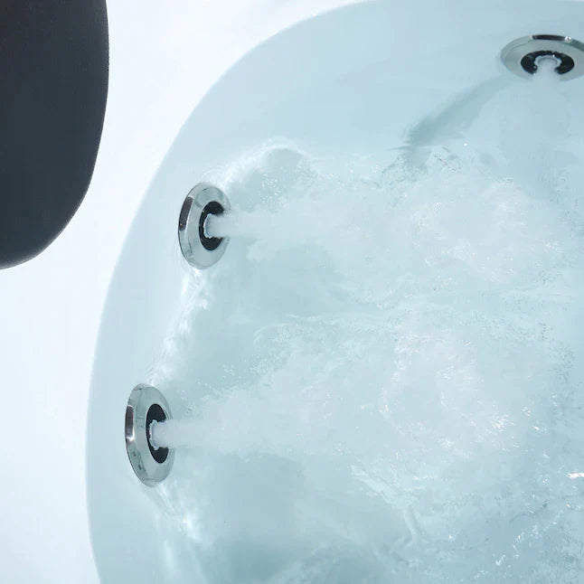 Empava 59 Inch Round Hydromassage Jetted Bathtub - White Acrylic Freestanding Soaking Tub with Air Jets (59JT005) for Luxury Spa Bathroom Relaxation at Home