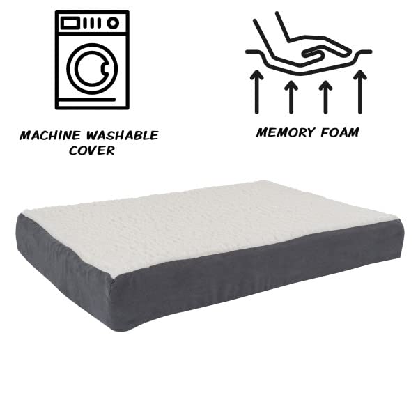 Orthopedic Dog Bed for Large Dogs - 2-Layer Memory Foam Support with Removable Sherpa Cover & Extra Replacement Cover - Perfect for Senior Dogs & Joint Pain Relief - Gray Pet Bed for Bedroom, Living Room & Crate Use