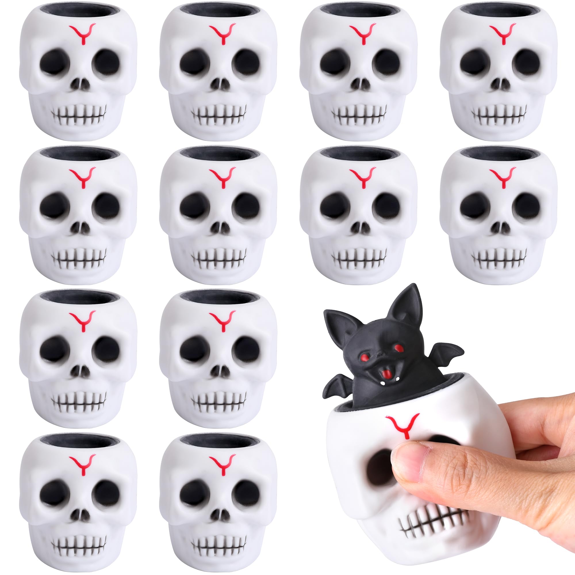 12 Pack Halloween Skull Squishy Toys - Stress Relief Stretchy Fidget Toys for Kids & Adults, Sensory Ghost Toys for Halloween Party Decorations, Trick or Treat Gifts, Office Desk & Anxiety Relief (Halloween Party, Classroom, Gift Basket)