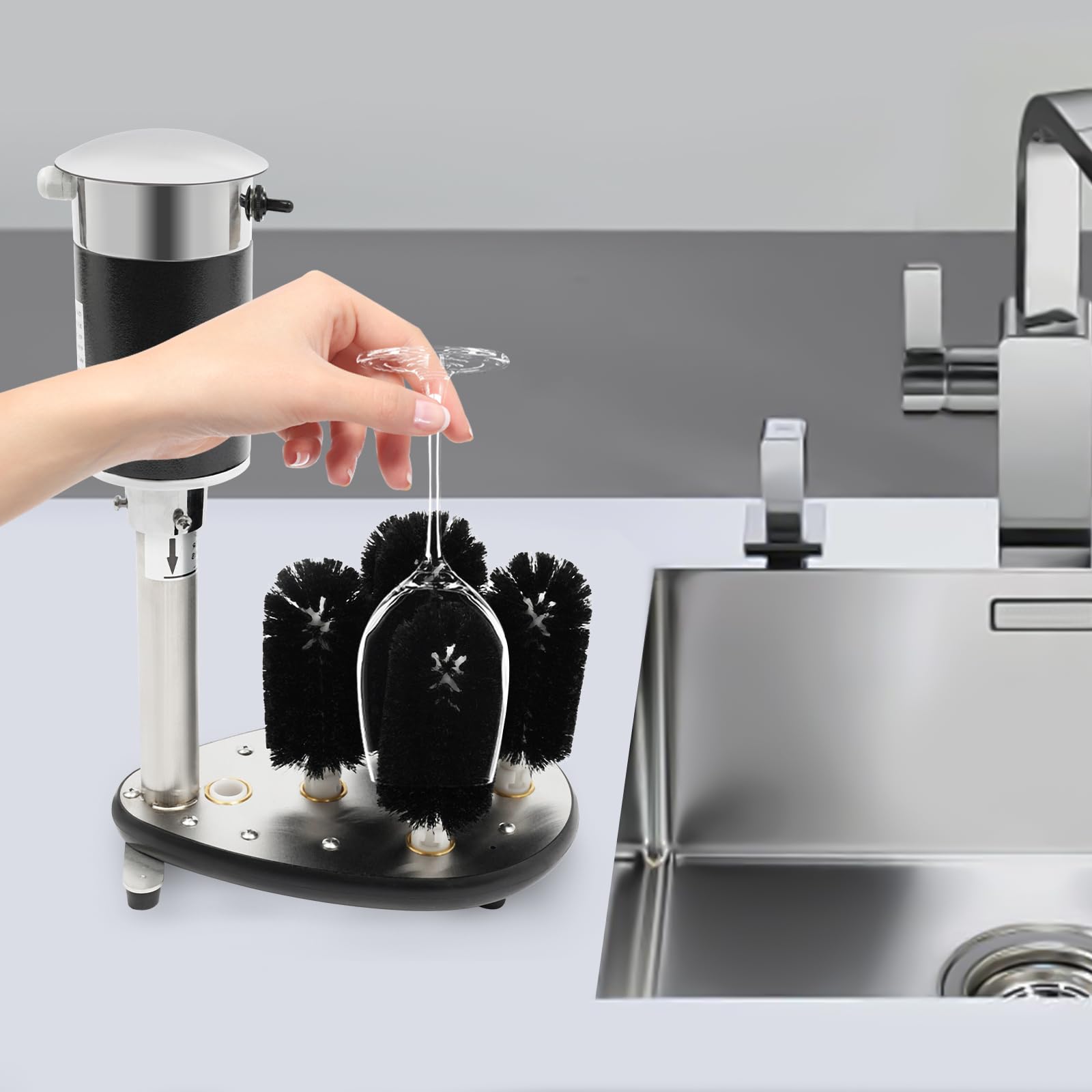 Commercial Electric Glass Washer Machine - 250W High-Speed Wine Glass & Bottle Cleaner with 5 Cup Brushes, 1200 Cups/Hour for Bars, Restaurants, Hotels, Wineries - Perfect for Fast, Hygienic Glassware Cleaning in High-Volume Settings