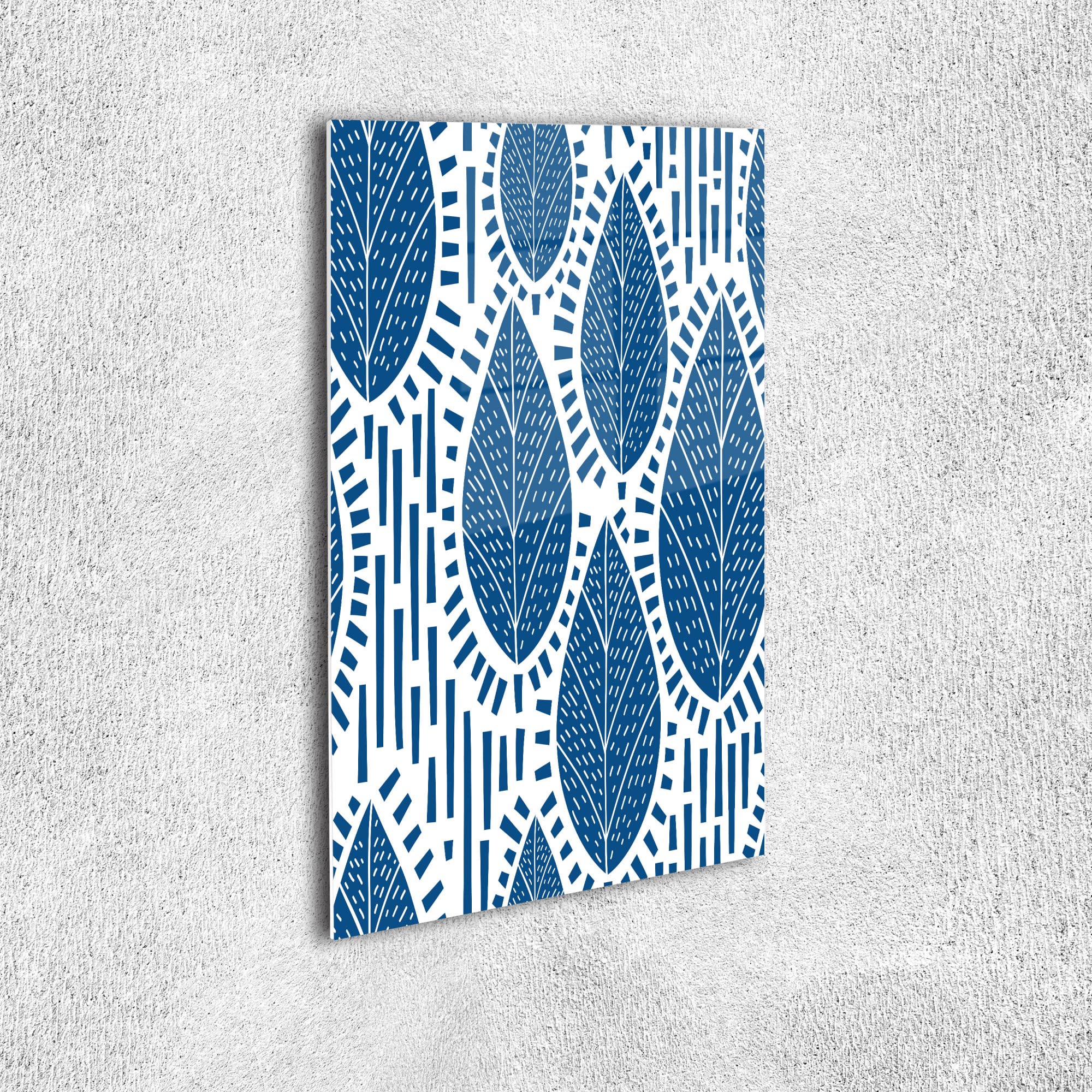 Lunarable Leaves Acrylic Glass Wall Art - Scandinavian Inspired Leafy Motif Design with Strokes & Stripes - Modern Home Decor for Living Room, Bedroom & Dorm - 19x26 Inches Dark Sky Blue & White - Perfect for Nature-Themed Interiors & Boho Chic Spaces