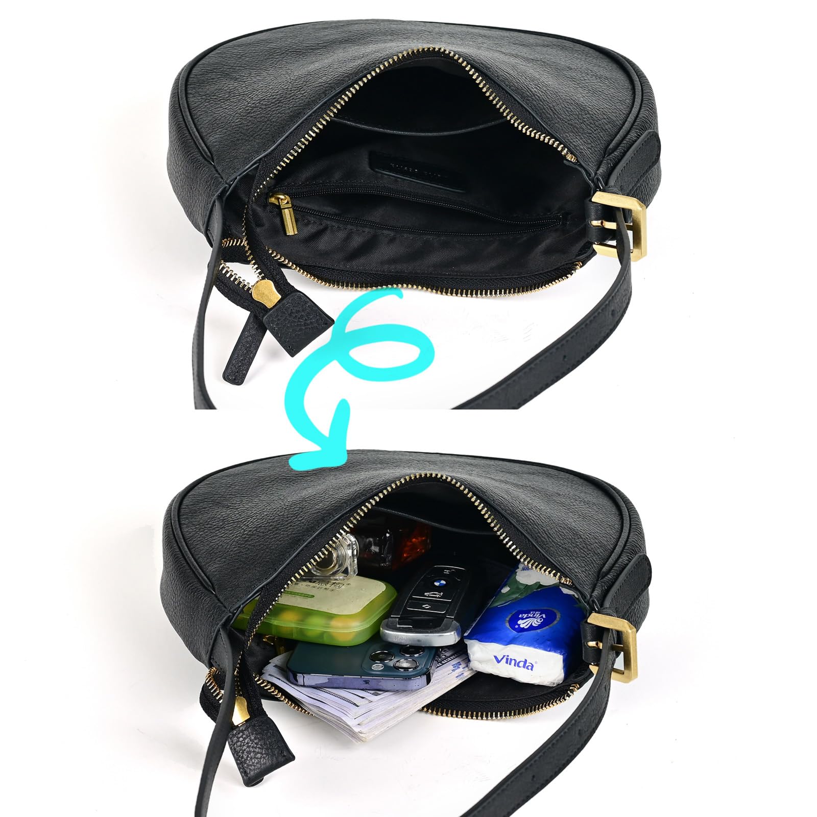 Genuine Leather Shoulder Bag for Women - Mini Clutch Purse, Tote & Crossbody Handbag with Zipper Closure | Perfect for Work, Travel & Evening Events
