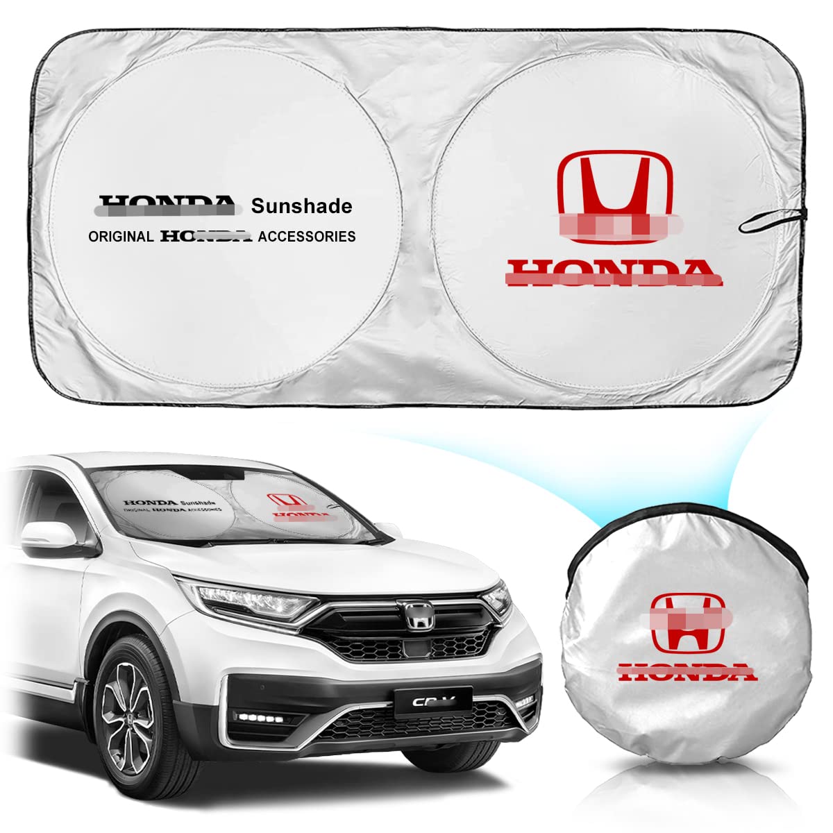 Durable 240T Car Sunshade with Pouch - UV & Heat Protection for Windshield (64x34in) - Perfect for Parking & Travel