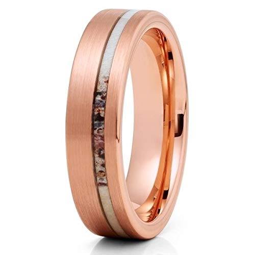 Rose Gold Tungsten Wedding Band for Men & Women - Deer Antler Inlay Tungsten Ring - 18k Rose Gold Anniversary & Engagement Ring - Comfort Fit for Everyday Wear - Perfect for Weddings, Anniversaries & Special Occasions