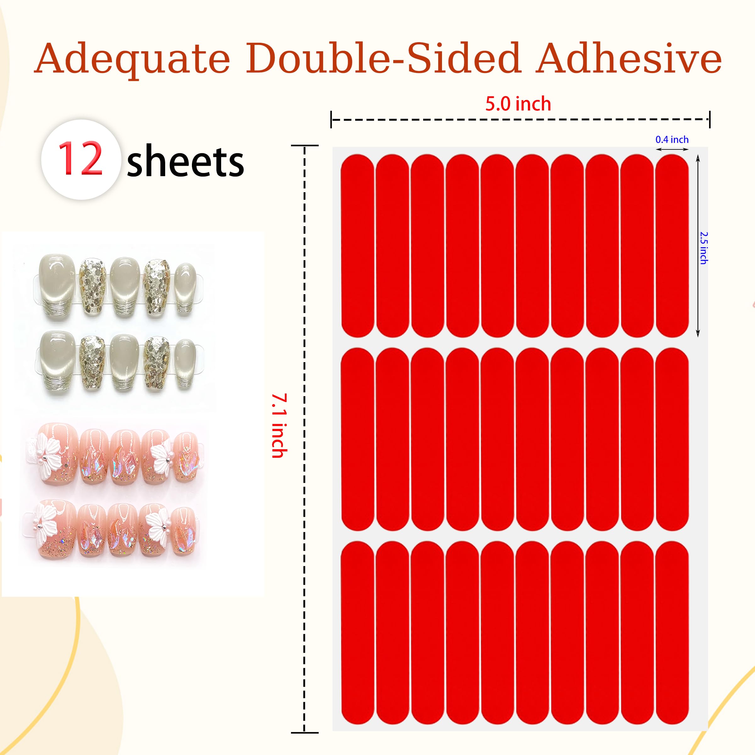 12 Sheets Double Sided Tape for Press on Nails - Strong Clear Adhesive Mounting Tape for Nail Display & Packaging Supplies - Perfect for Salon, Home Manicure & Nail Art DIY Projects