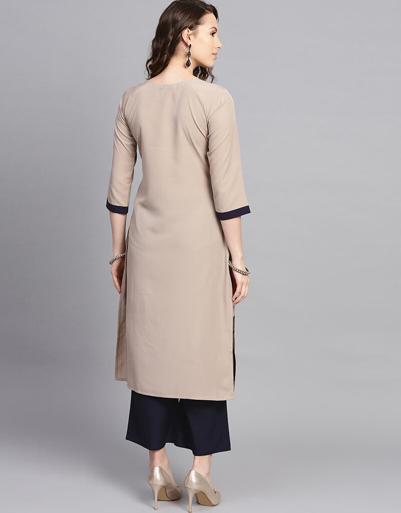 Elegant Beige Crepe Suit Palazzo Set for Women - Formal Office Wear & Evening Party Outfit - Comfortable Wide Leg Pants & Matching Blazer Set