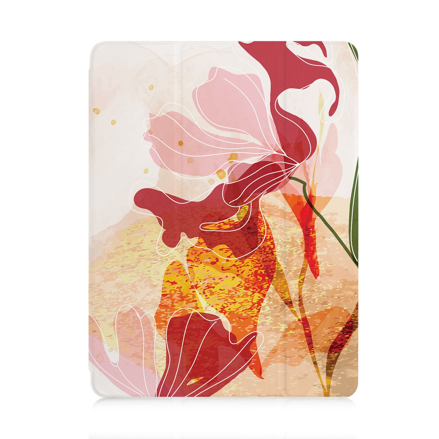 Stylish iPad Trifold Case with Artistic Floral Design - Perfect for Work, School & Travel Protection