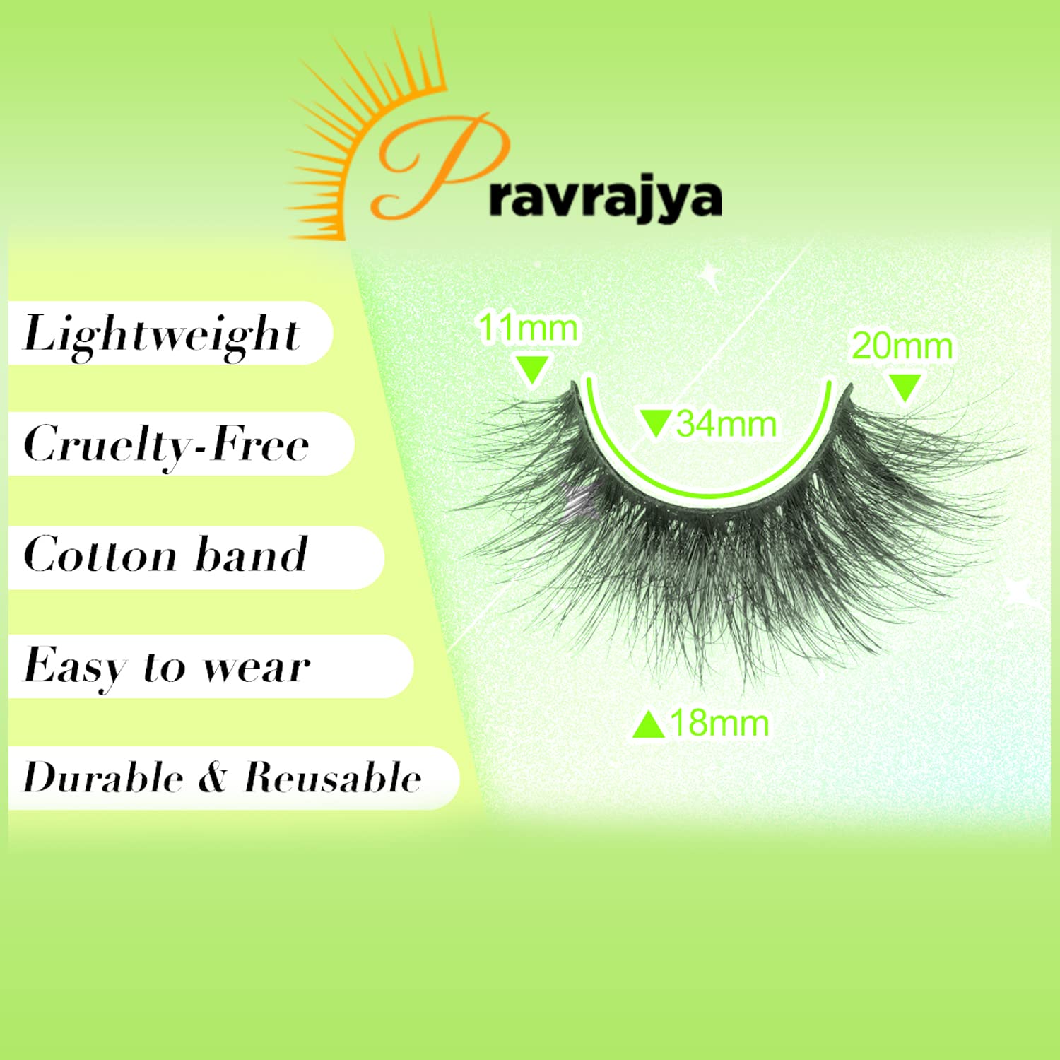 PRAVRAJYA Women's False Eyelashes Black Long Straight - 3 Pairs with Glue Included | Natural Looking Eyelash Extensions for Everyday Wear, Parties & Special Occasions