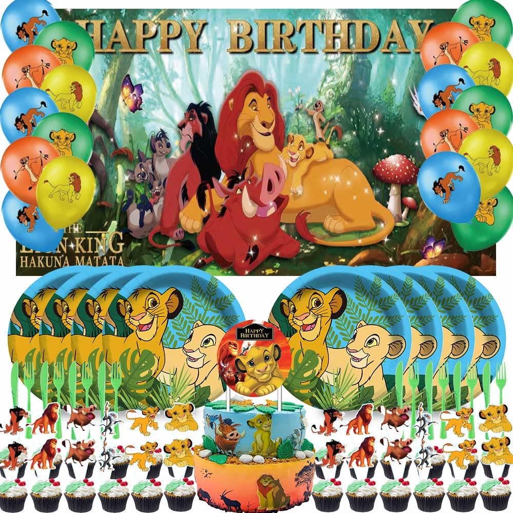 Lion King Simba Birthday Party Supplies Set - Cake Toppers, Paper Plates, Decorations Banner, Backdrop & Balloons for Kids Birthday Party Decorations | Perfect for Themed Birthday Parties, Baby Showers & Disney Movie Nights
