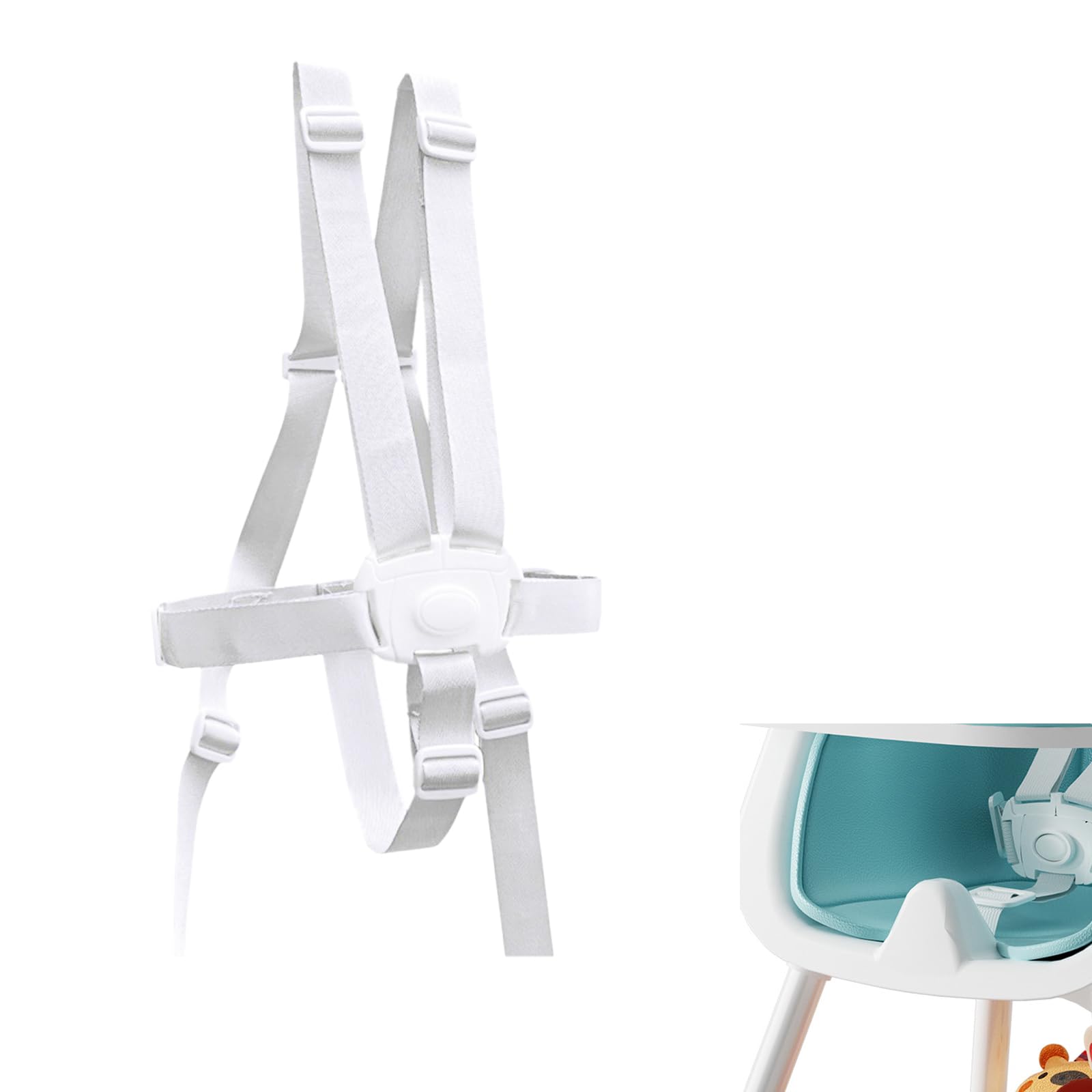 5-Point Safety Harness for Baby Stroller, Adjustable High Chair Strap - Child Car Seat Belt with Shoulder Straps (White) | Secure Infant Protection for Pushchair, Pram & Shopping Cart