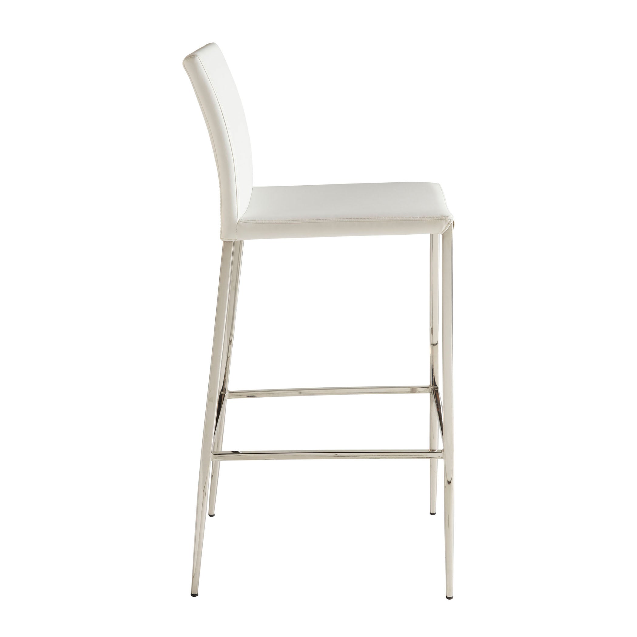 Euro Style Diana White Bar Stool with Polished Stainless Steel - Modern Kitchen & Bar Counter Height Stool for Dining, Entertaining & Home Decor