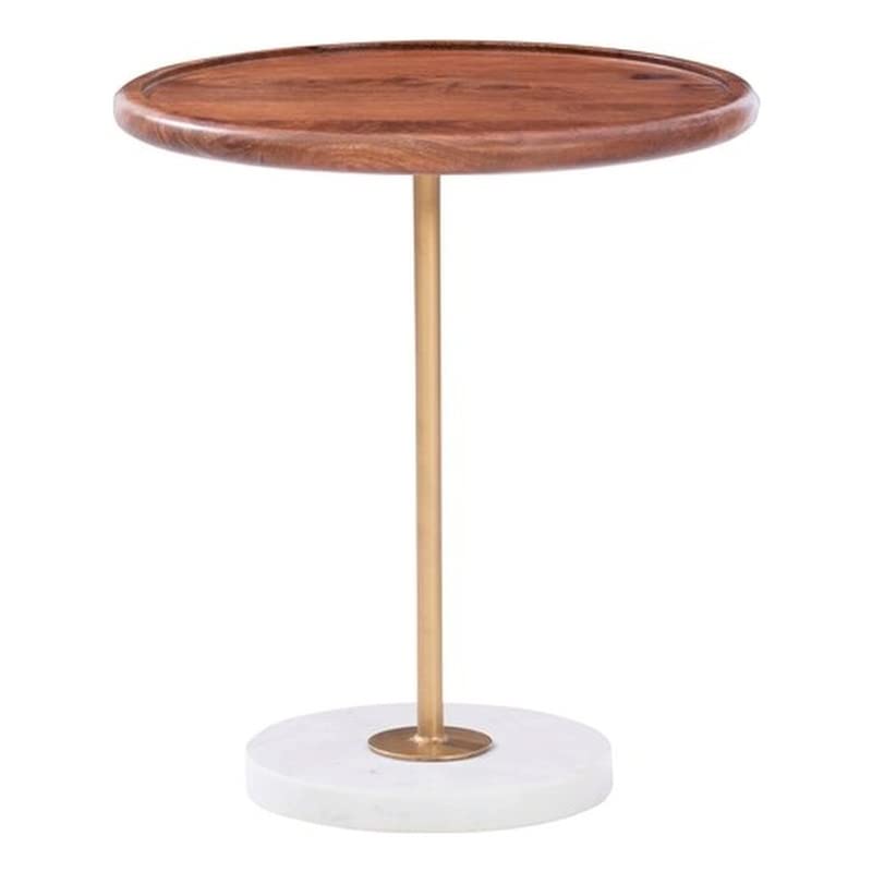 Powell Furniture Linon Trenton Marble Top Wood and Metal Side Table - Brown End Table for Living Room, Bedroom, or Office Decor