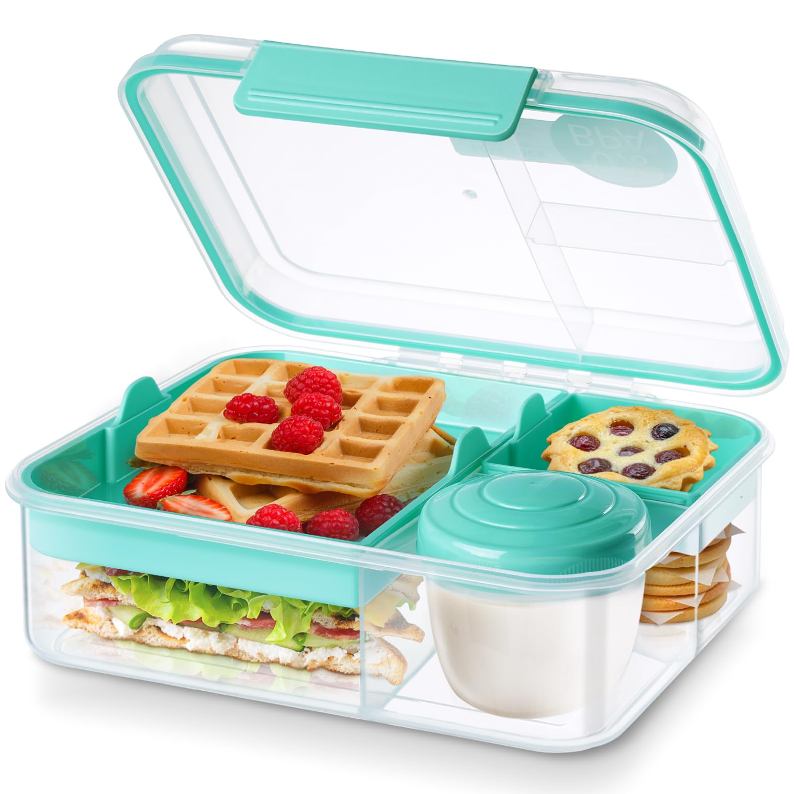 Reusable Meal Prep Containers with 2 Removable Trays & Salad Dressing Cup - 55.75 oz Bento Lunch Box for Adults (Minty Teal) | Perfect for Office Lunch, Meal Planning, Picnics & Healthy Eating