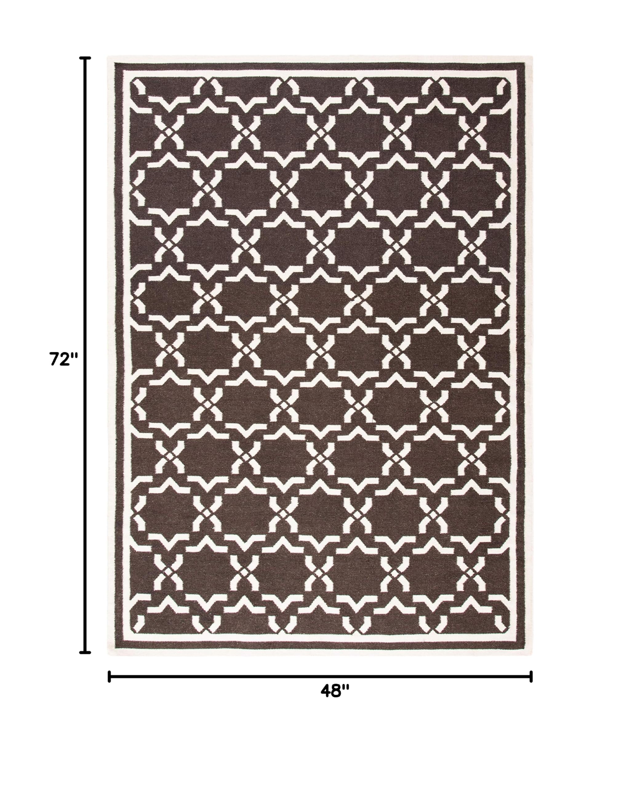 SAFAVIEH Dhurries Collection 4' x 6' Handmade Flatweave Premium Wool Area Rug - Chocolate & Ivory Striped Design for Living Room, Bedroom & Office Decor