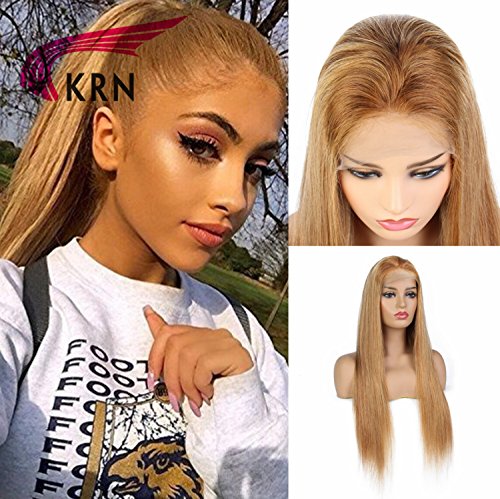 KRN Silky Straight Human Hair Lace Front Wig - Natural Blonde 18 Inch Full Lace Wig for Women | Perfect for Daily Wear, Cosplay & Special Occasions