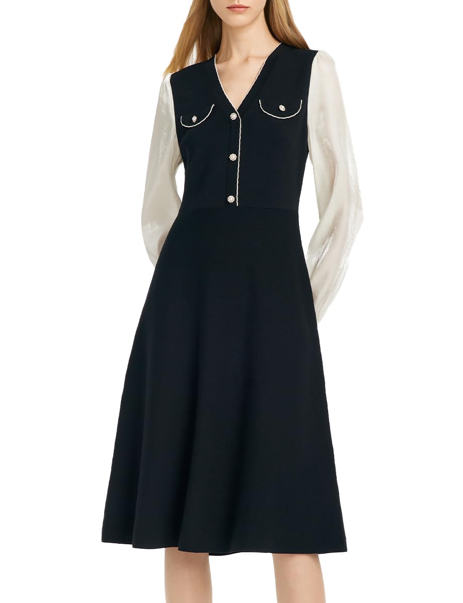 Elegant Black Formal Dress for Women - Silk & Lace Long Sleeve V-Neck Velvet Evening Gown | Perfect for Weddings, Parties & Special Occasions
