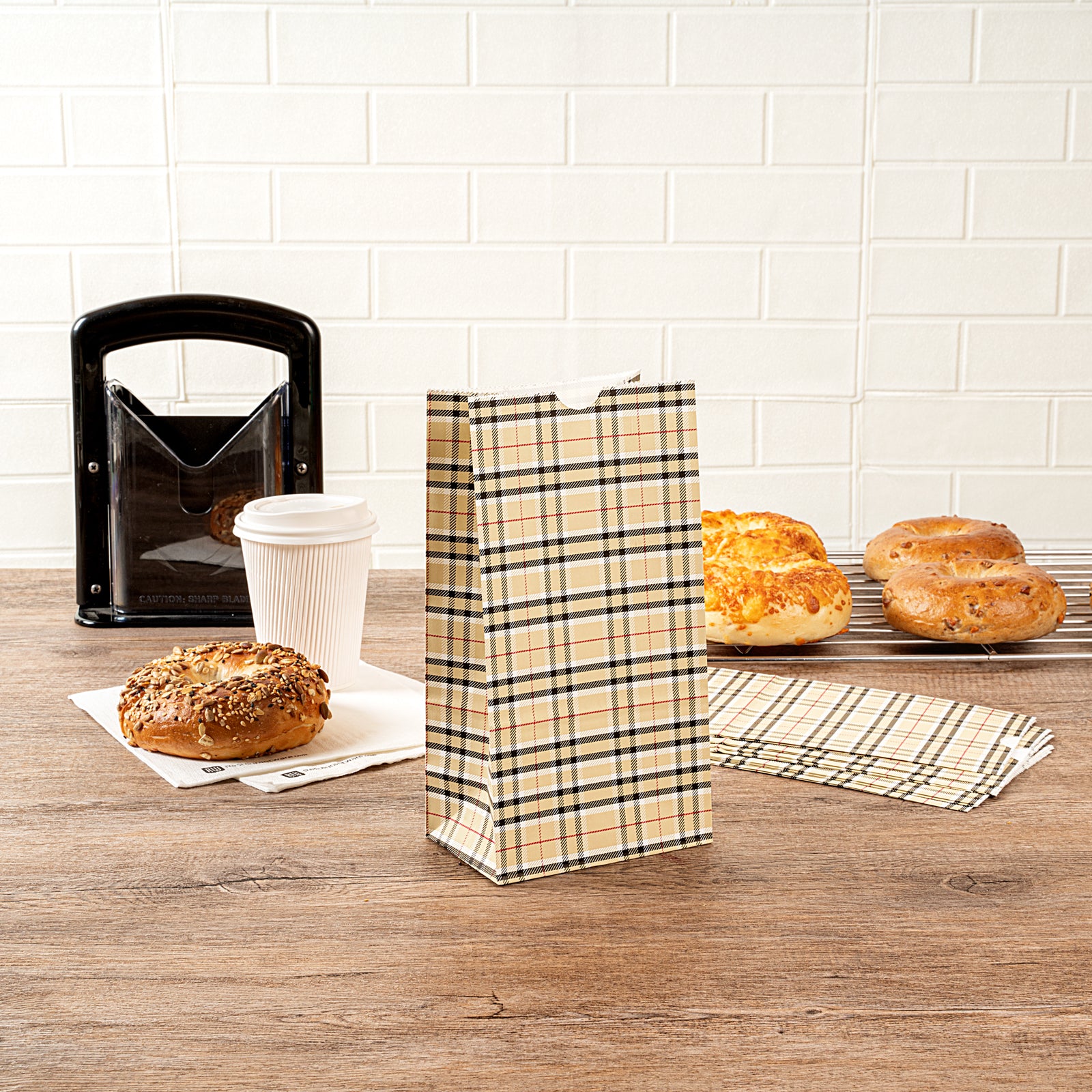 Premium Plaid Paper Bags 4 lb Capacity - 5 x 3.25 x 9.5 Inches - Pack of 100 - Eco-Friendly Gift & Party Favor Bags for Weddings, Birthdays & Retail Packaging