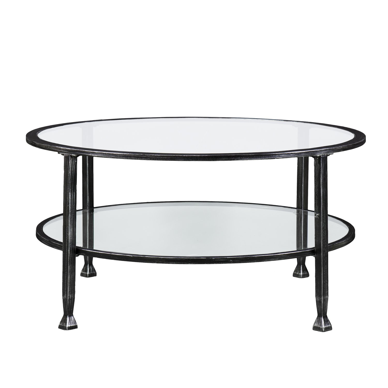 Jaymes Round Metal and Glass Cocktail Table - Black Modern Coffee Table for Living Room, Bar, Lounge, and Office Decor