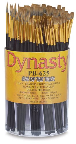 Dynasty Eye of the Tiger Brush Set - 96 Piece Professional Shader & Round Paint Brushes for Acrylic, Oil, Watercolor - Perfect for Artists, Beginners & DIY Painting Projects