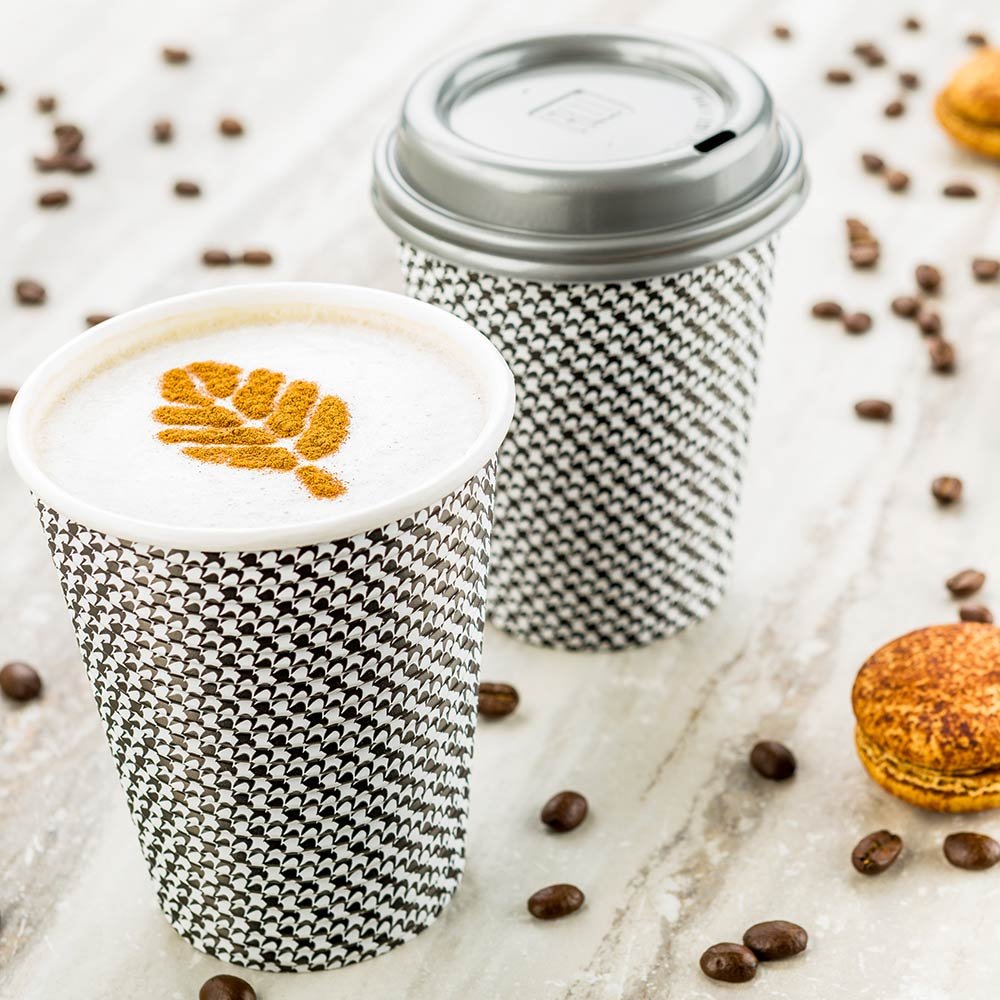Restaurantware 12oz Disposable Coffee Cups - 500 Pack Spiral Wall Hot Paper Cups with Houndstooth Print for Coffee, Tea & Beverages | Insulated Design, Rolled Rim (Lids Sold Separately) | Perfect for Cafés, Offices & Catering Events