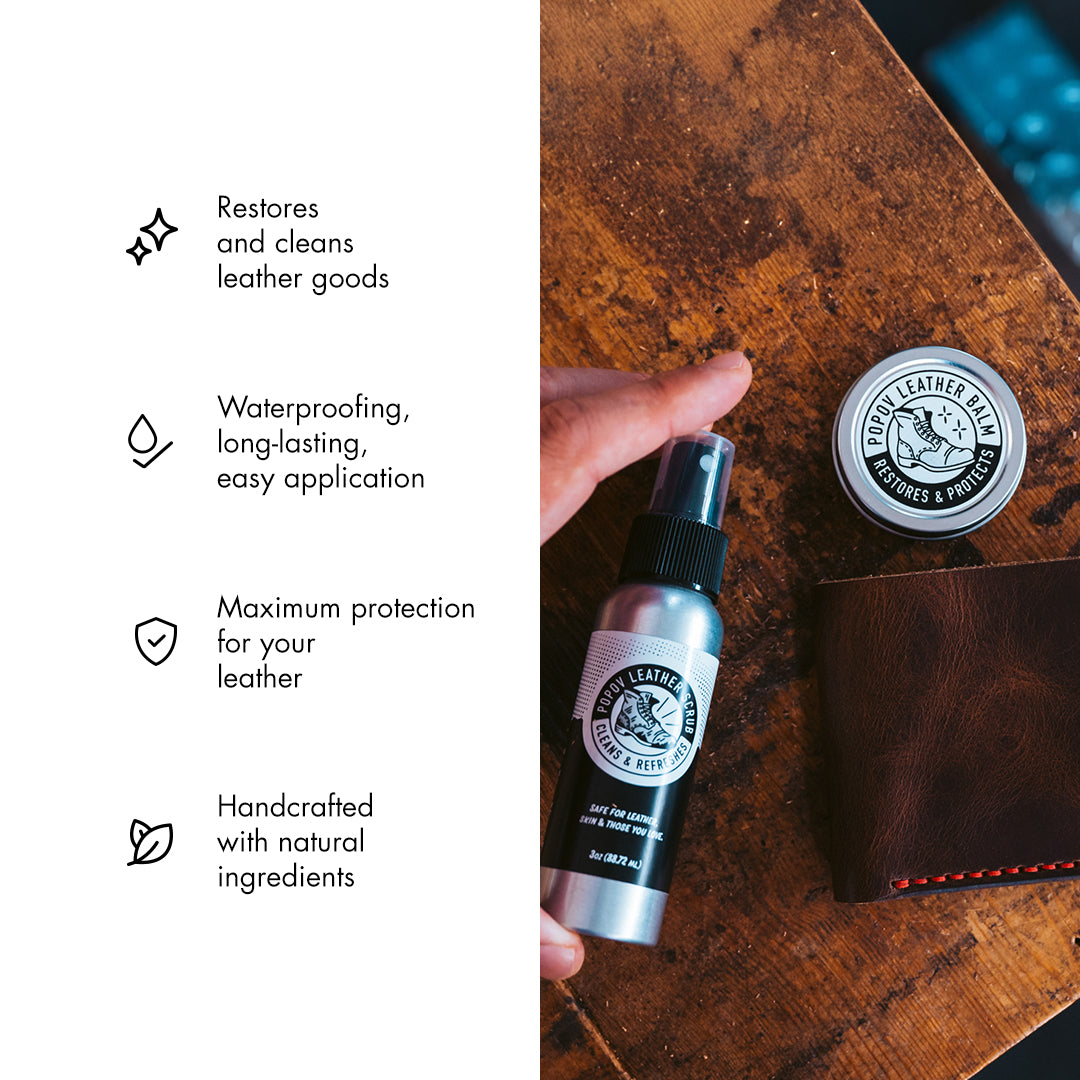 Premium Leather Care Kit by Popov – Conditioner, Cleaner & Protector for Handbags, Shoes, Jackets & Furniture – Restore & Protect Genuine Leather