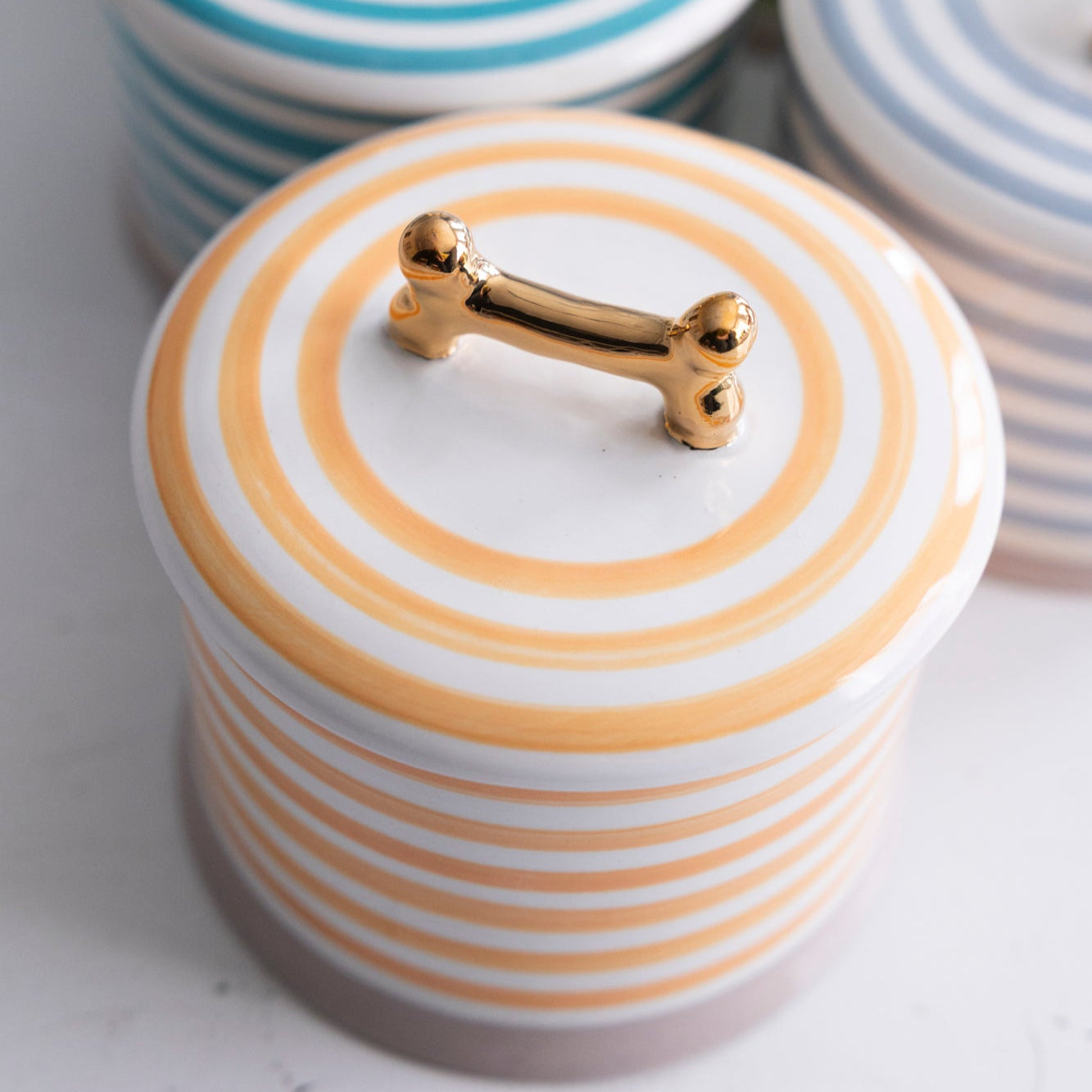Jill Rosenwald X Polkadog Ceramic Bone Jar - Handmade Dog Treat Storage Container for Pet Snacks | Perfect for Kitchen Countertop or Pet Feeding Station Organization