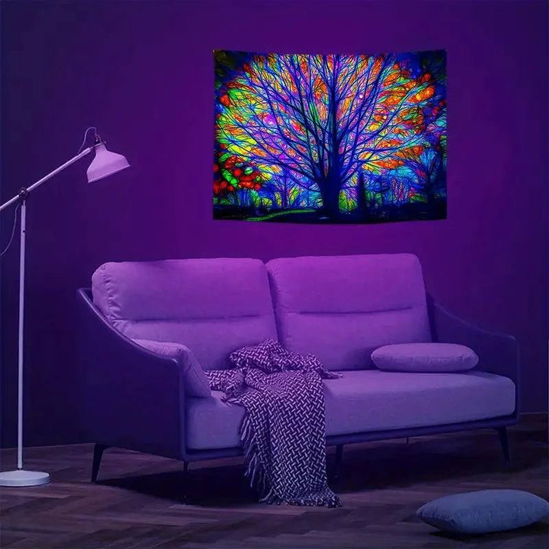 Tree of Life Glow in the Dark UV Tapestry Wall Art - Spiritual Home Decor for Bedroom, Living Room & Dorm