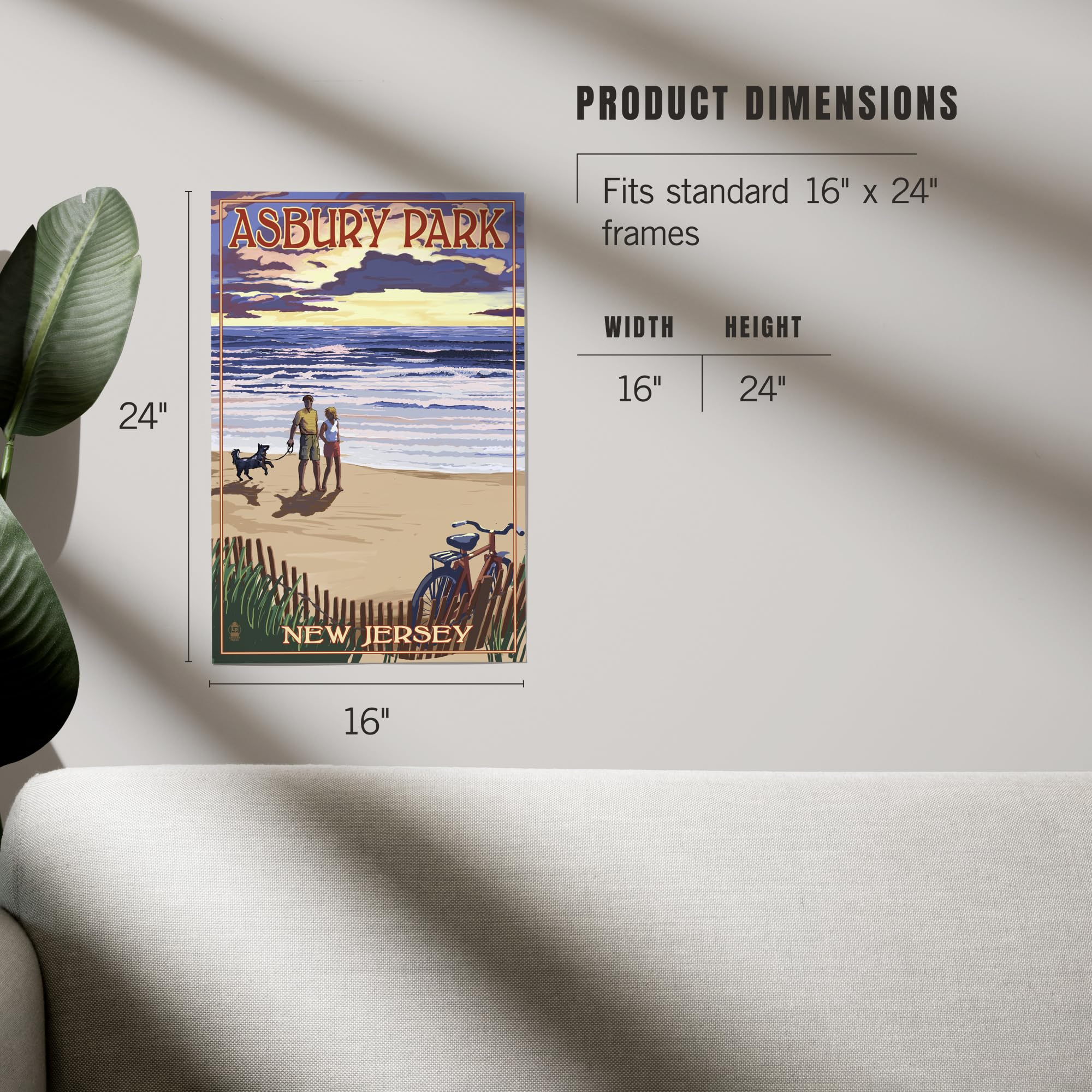 Lantern Press 16x24 Inch Giclee Print - Asbury Park New Jersey Beach Sunset Wall Art | Coastal Decor for Living Room, Bedroom & Office