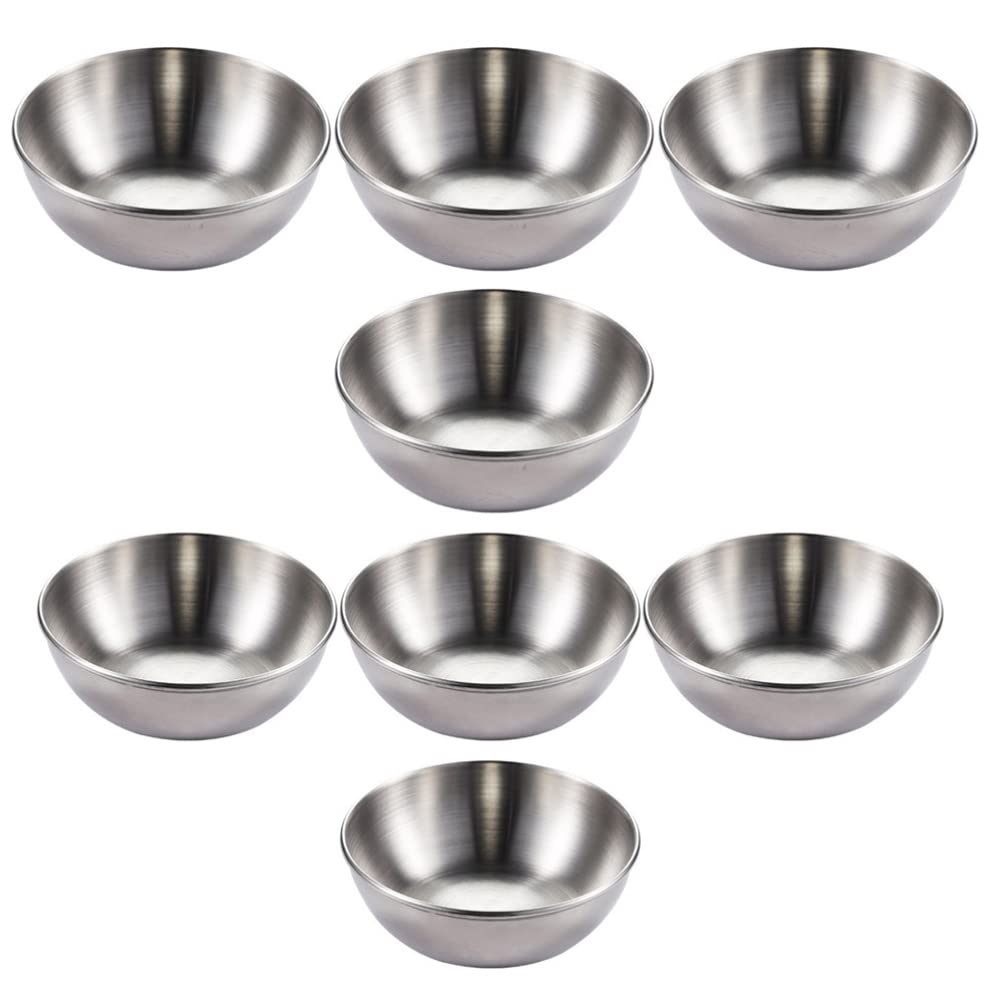 HANABASS 8-Piece Stainless Steel Dipping Bowls Set - Round Seasoning Dishes, Appetizer Serving Trays, Sushi Saucers for Home & Restaurant Use - Perfect for Soy Sauce, Condiments, and Small Snacks (Silver)