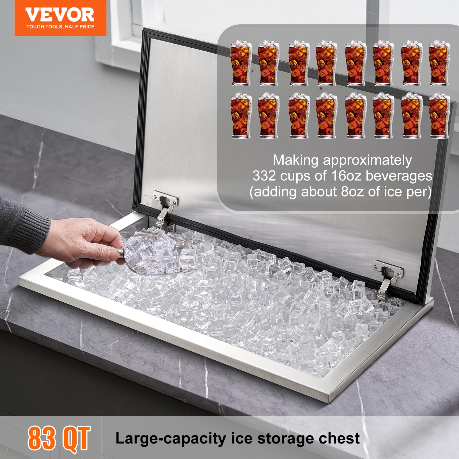 VEVOR 40QT Stainless Steel Drop-In Ice Chest Cooler - 24