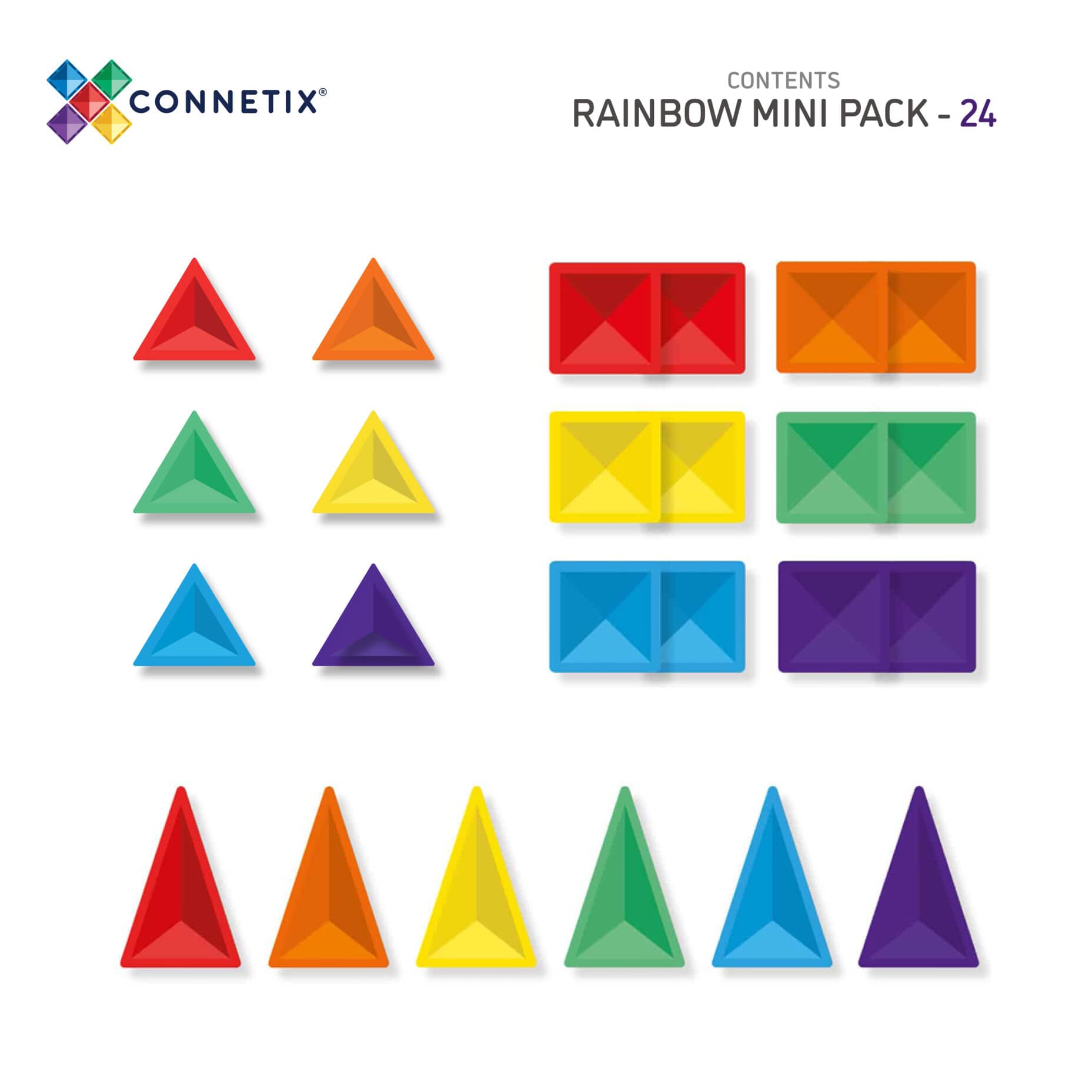 Connetix Magnetic Tiles Rainbow Mini 24 Piece Set - STEM Educational Building Toys for Kids, Perfect for Preschool Learning & Creative Play at Home or Classroom